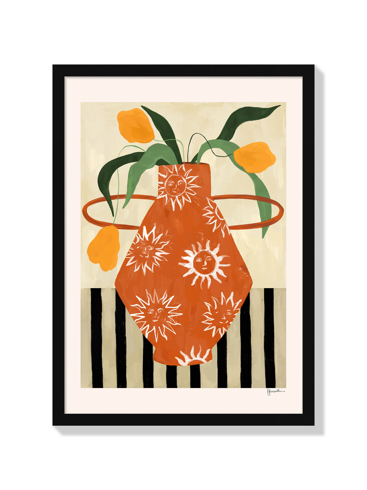 Yellow Flowers In Sun Vase - Frankie Penwill - Black Frame |frame=Black Frame|