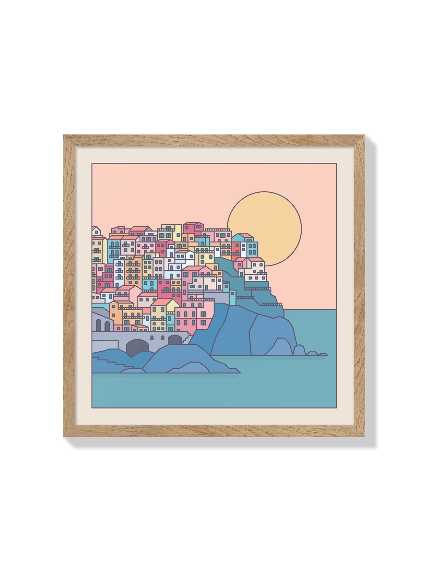Fine art print "Settlements 08 – Manarola, Italy" by Rick Crane displayed in a Natural Frame. |frame=Natural Frame|