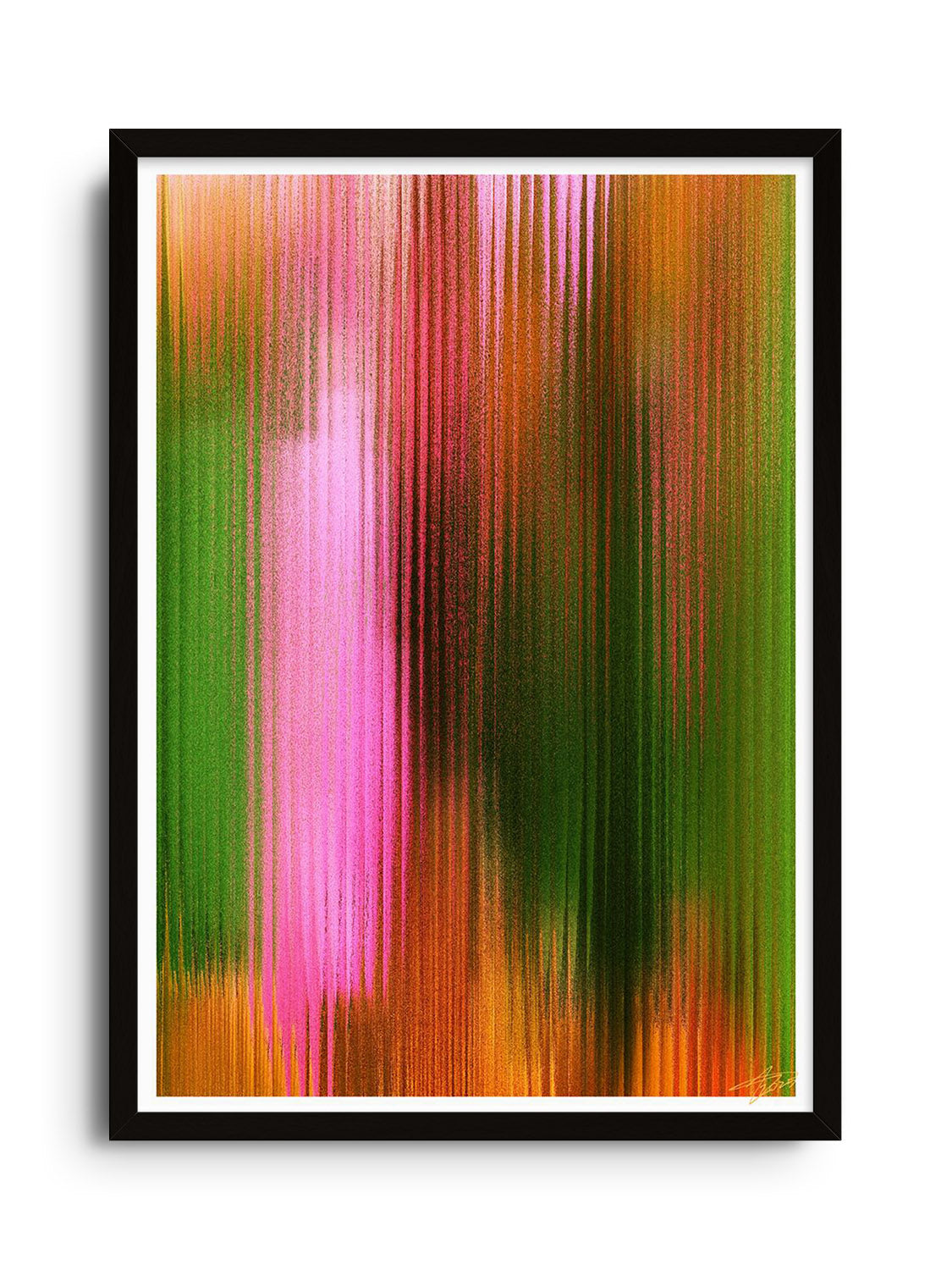 "Glitch 25.915 Hazy Delight" by Aaron Borchardt in Black Frame, East Side Studio London fine art print mockup.
