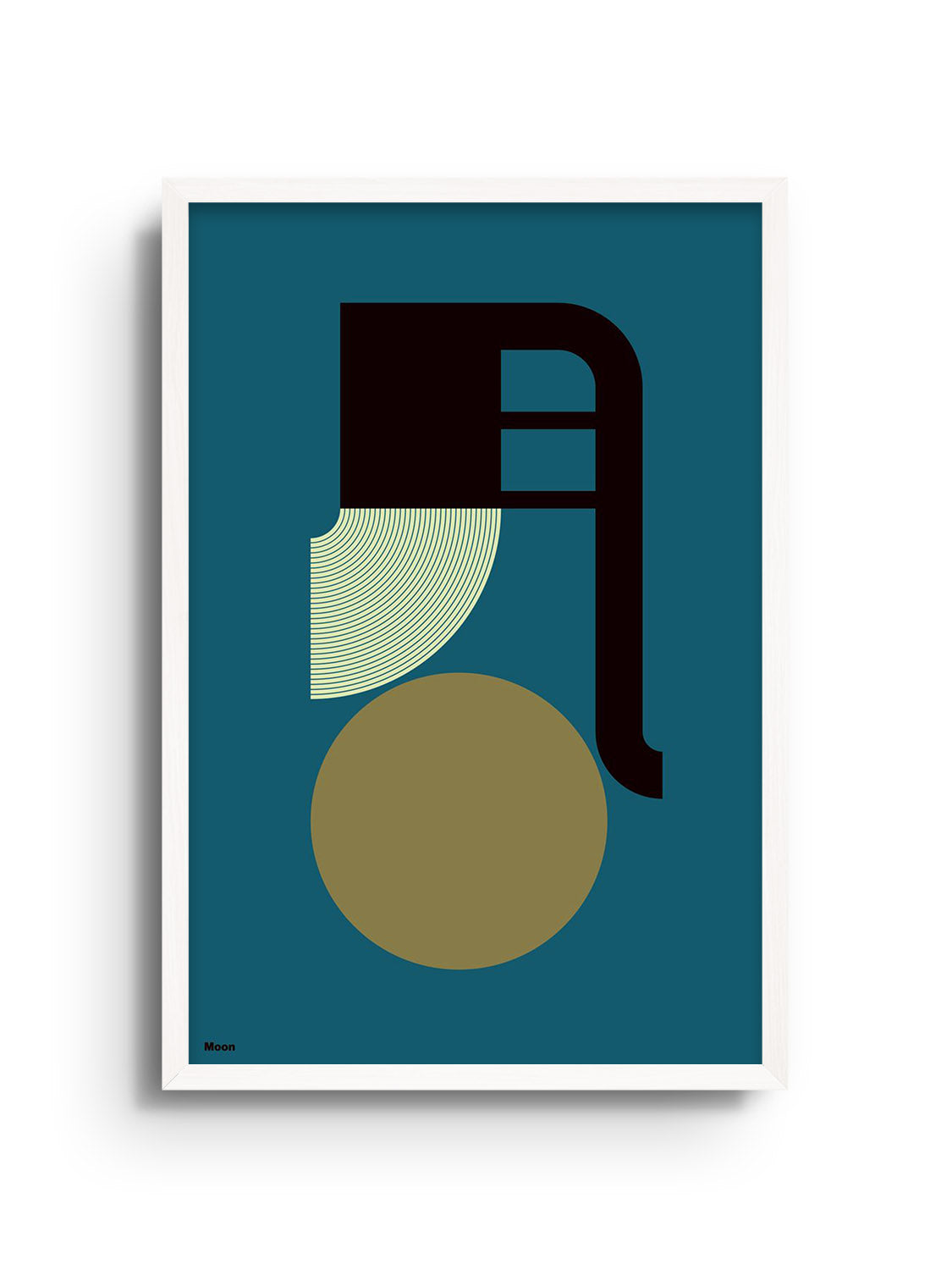 "月 (moon)" by Kenichi Minami in white frame, East Side Studio London art print mockup.