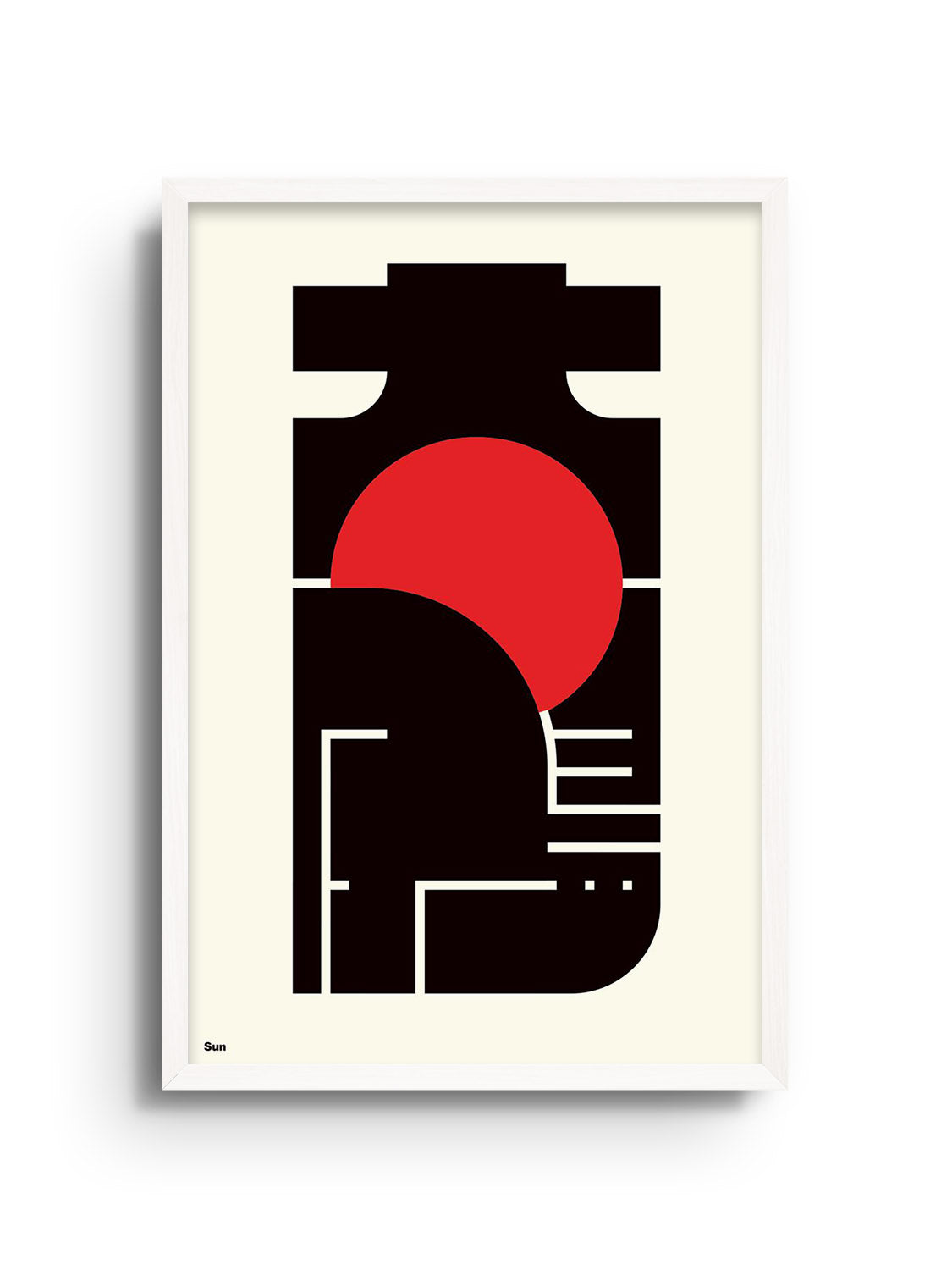 "太陽 (sun)" by Kenichi Minami, white-framed art print mockup at East Side Studio London.