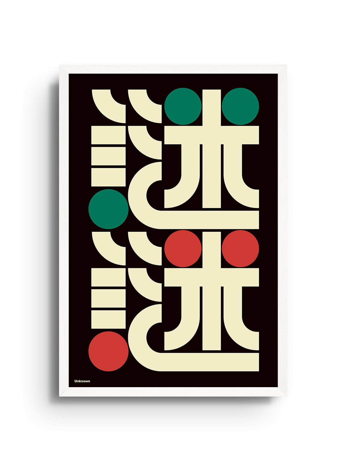 "謎謎 (unknown)" by Kenichi Minami in white frame, product mockup for East Side Studio London fine art print gallery.