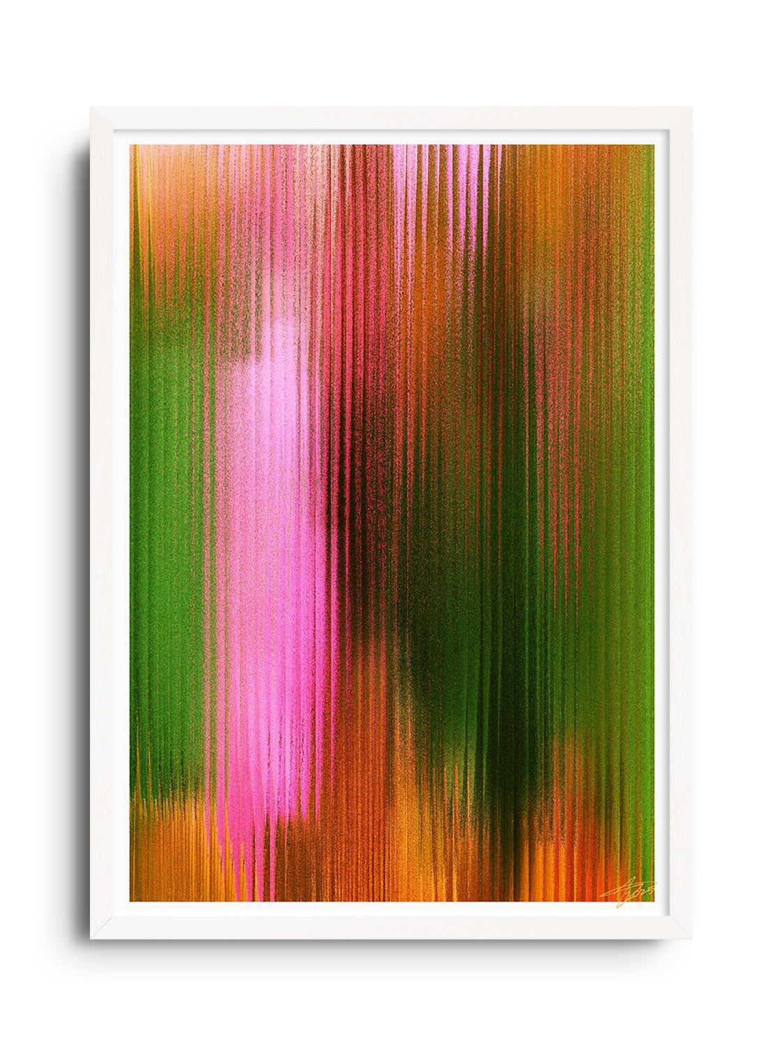 "Glitch 25.915 Hazy Delight" by Aaron Borchardt, presented in a white frame at East Side Studio London.