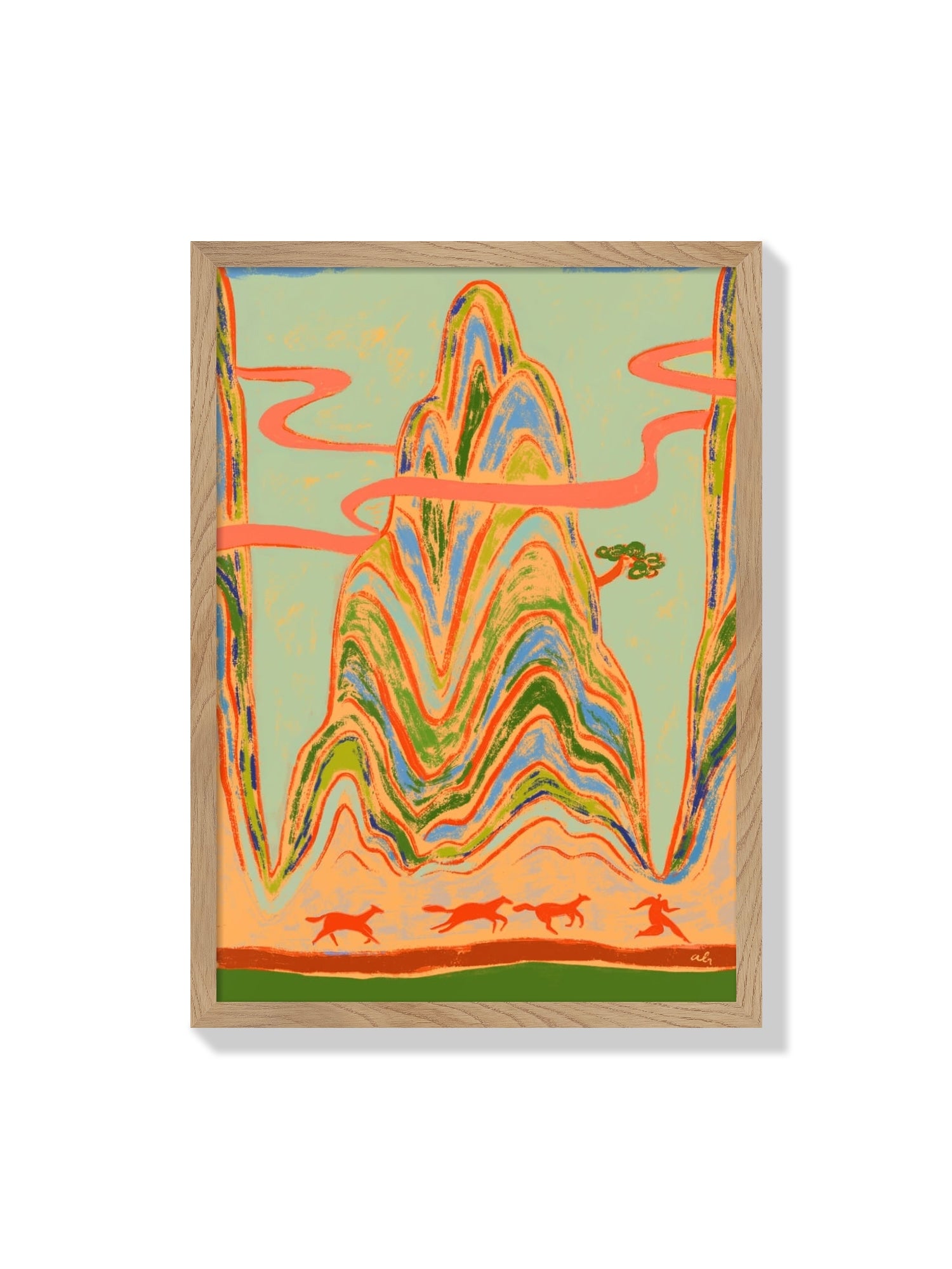 "Full Gallop" by Arty Guava fine art print in Natural Frame, showcasing dynamic horse-themed artwork. |frame=Natural Frame|