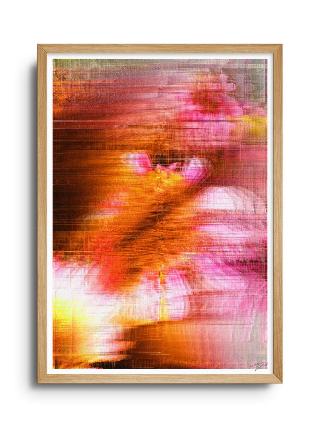 "Glitch 25.915 Flwr.001" by Aaron Borchardt in Natural Frame, East Side Studio London art print mockup.