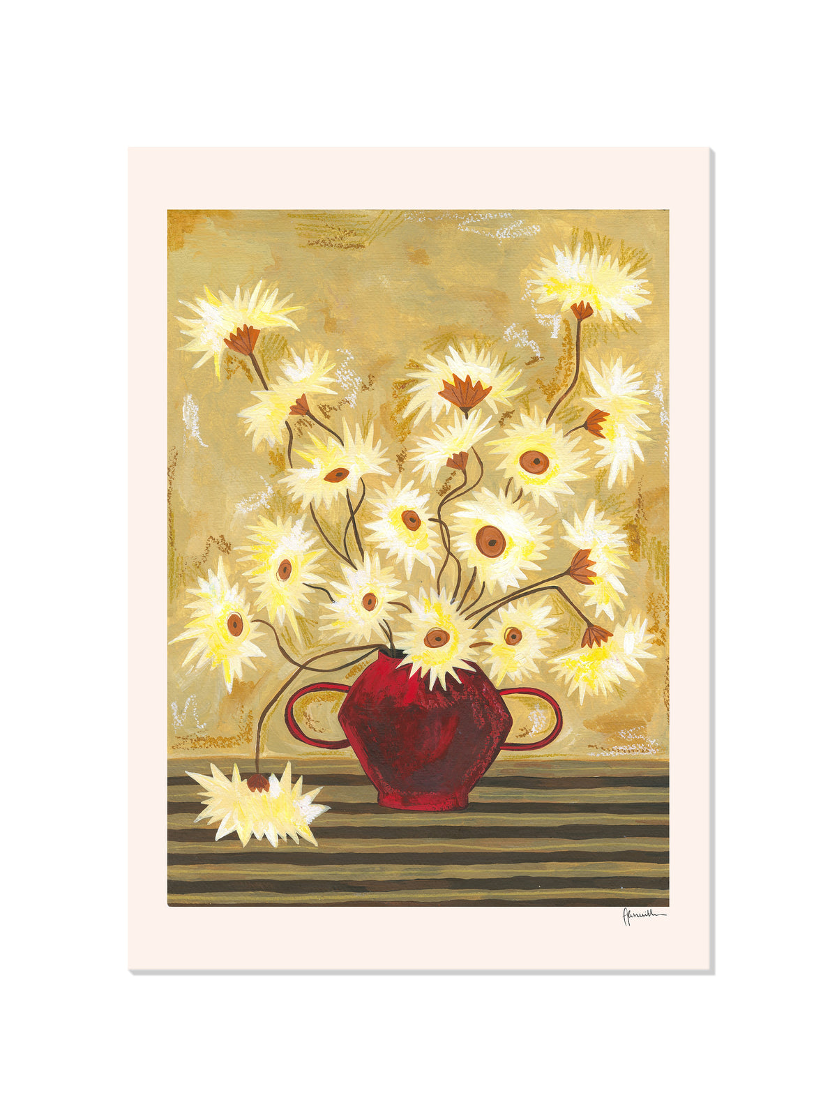 Spiky Gerberas In Red Vase - Frankie Penwill - Unframed |frame=Unframed|