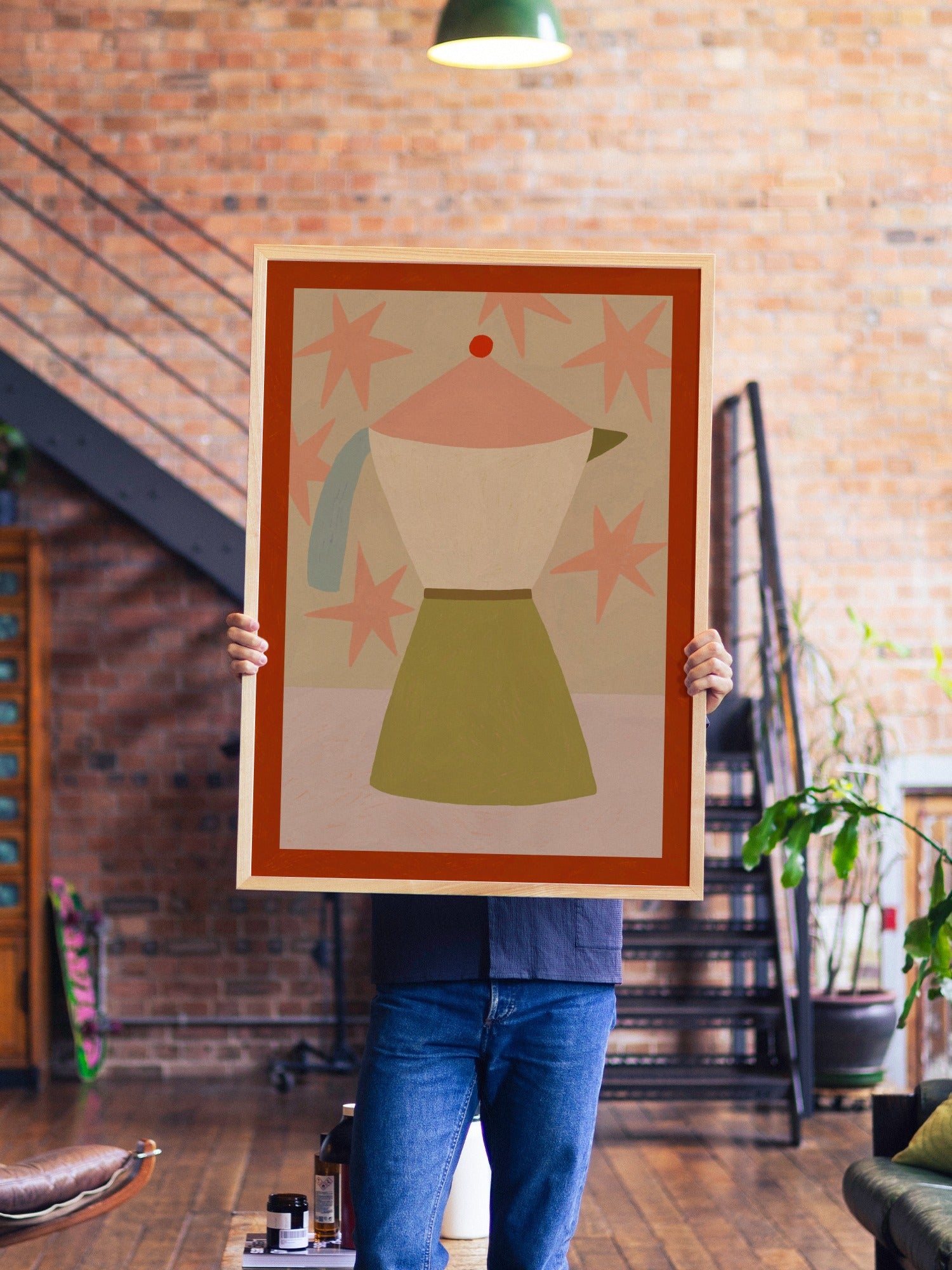 Moka Pot With Stars - Sophie Deller - A1 - Natural Wood Frame |type=lifestyle|