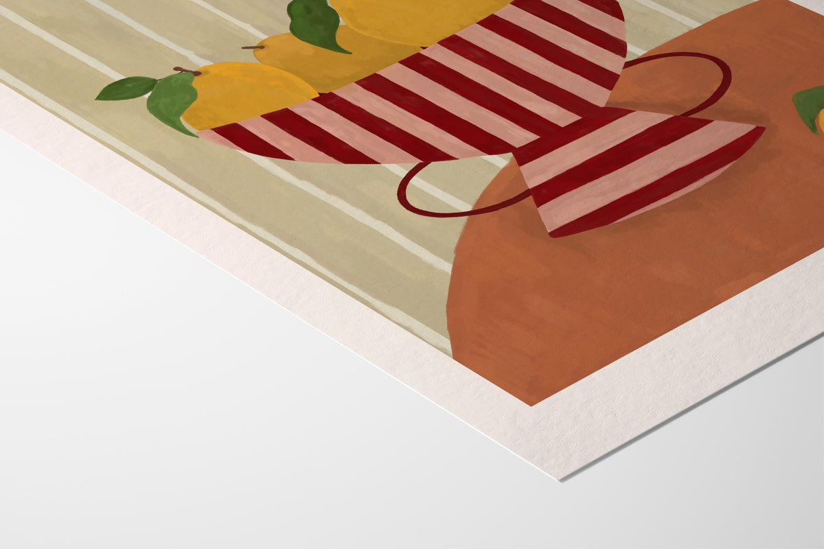 Lemons In Striped Bowl - Frankie Penwill - Fine Art Paper 200gsm |type=paper|