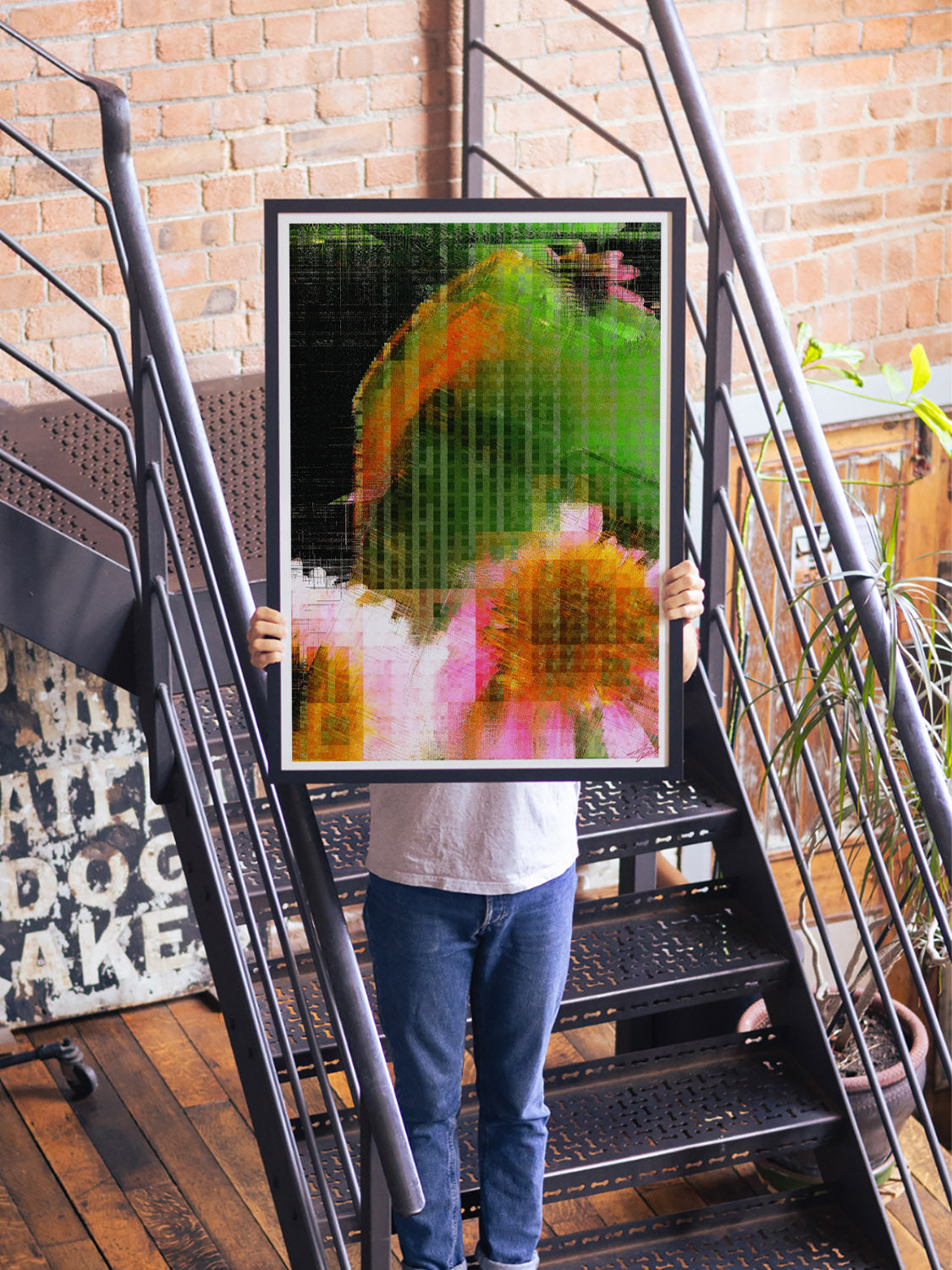 "Glitch 25.915 Flwr.002 by Aaron Borchardt in styled interior setting at East Side Studio London, fine art print gallery."