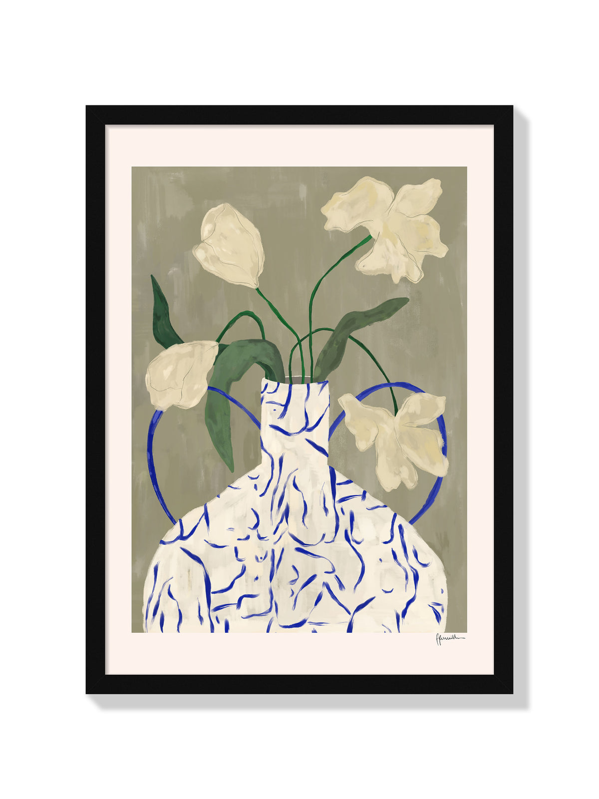 off white flowers in lady vase - Frankie Penwill - Black Frame |frame=Black Frame|