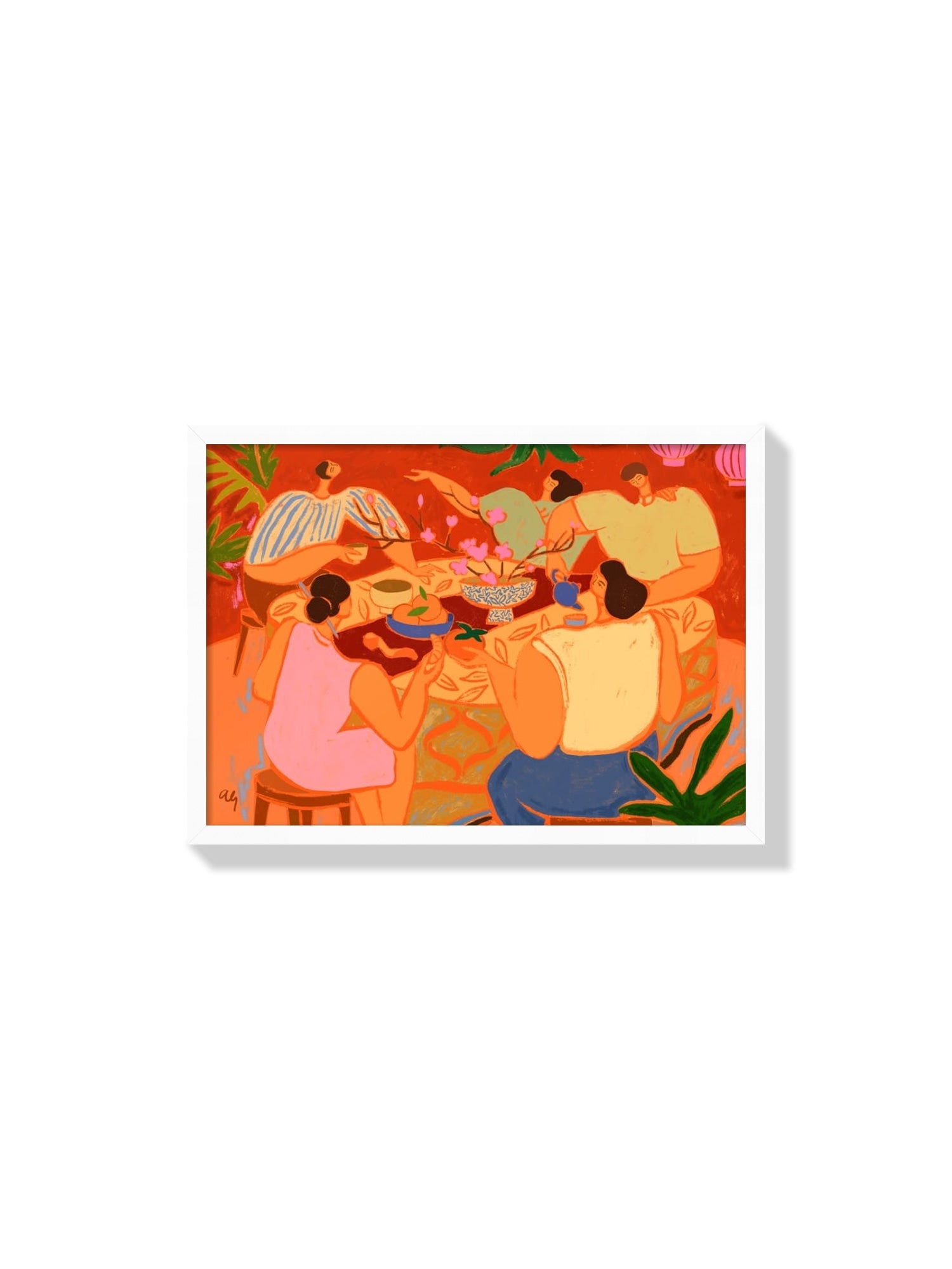 "Reunion" by Arty Guava fine art print in white frame, showcasing abstract figures intertwined in elegant harmony. |frame=White Frame|