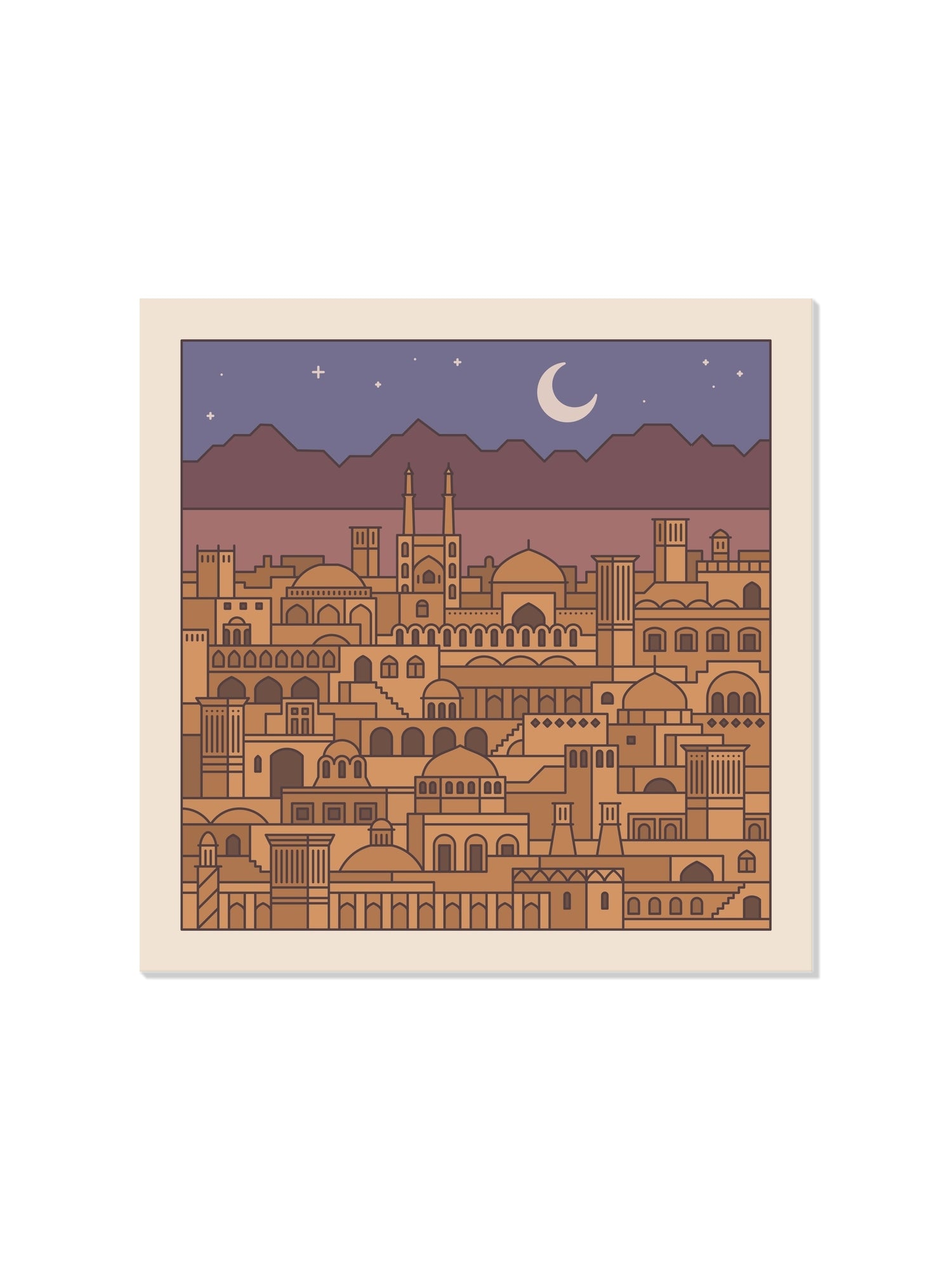 Unframed fine art print "Settlements 06 – Yazd, Iran" by Rick Crane displaying vibrant desert hues and architecture. |frame=Unframed|