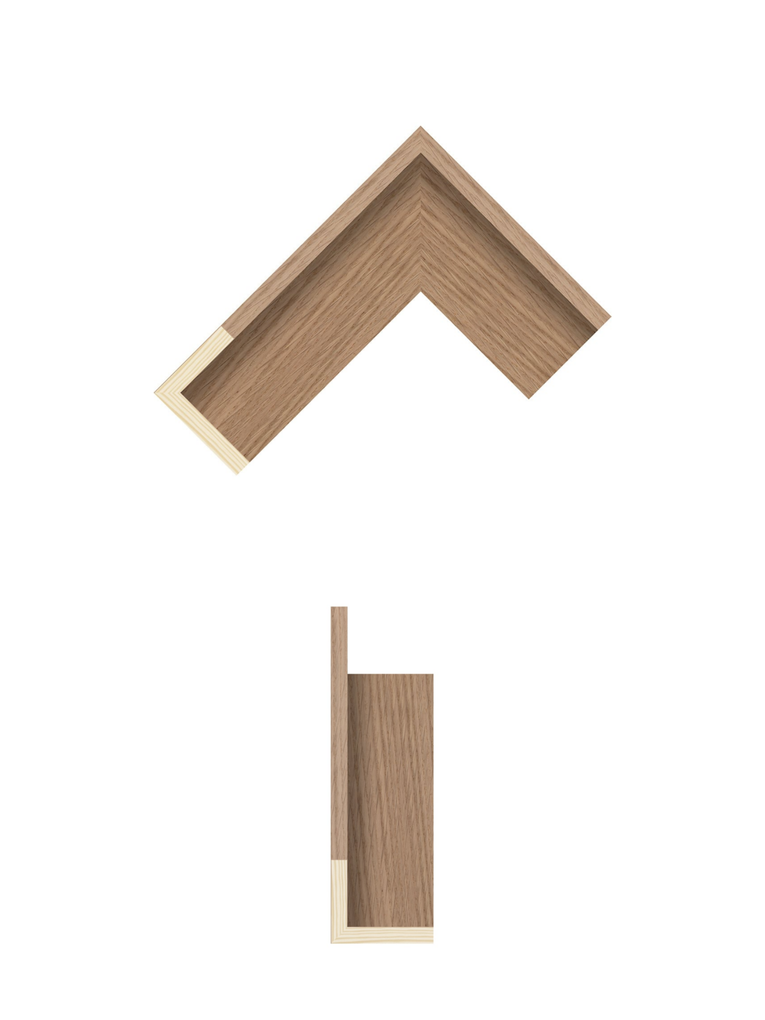 Oak canvas tray frame corner and side profile