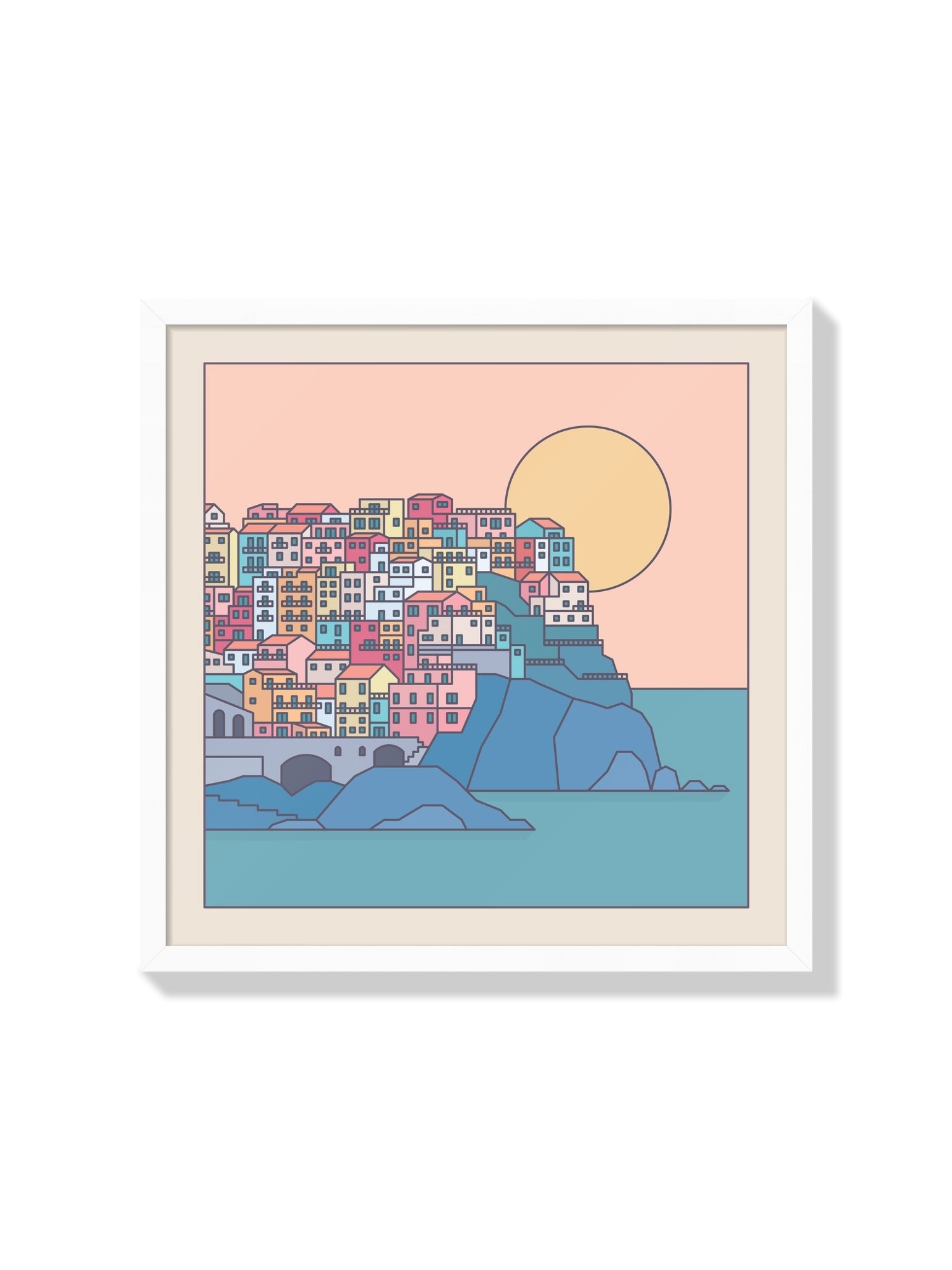"Fine art print 'Settlements 08 – Manarola, Italy' by Rick Crane in white frame" |frame=White Frame|