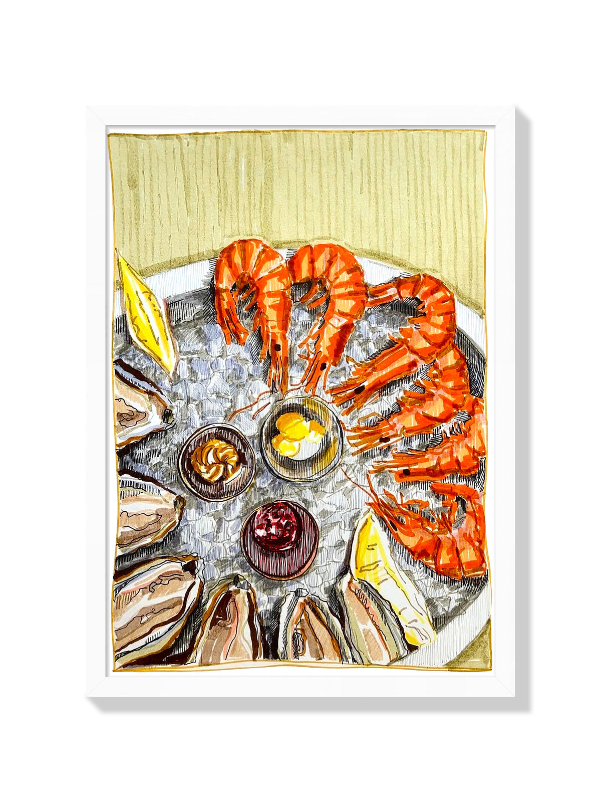 Shrimp + Oysters - Emma Louise - White Frame |frame=White Frame|