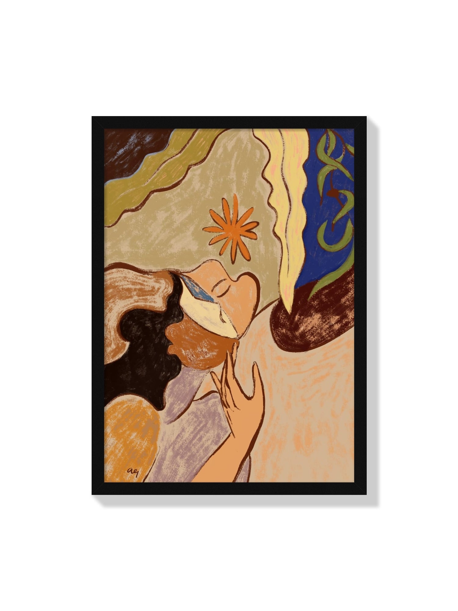 Fine art print "Meet Myself" by Arty Guava in black frame, showcasing abstract themes and vibrant colors. |frame=Black Frame|