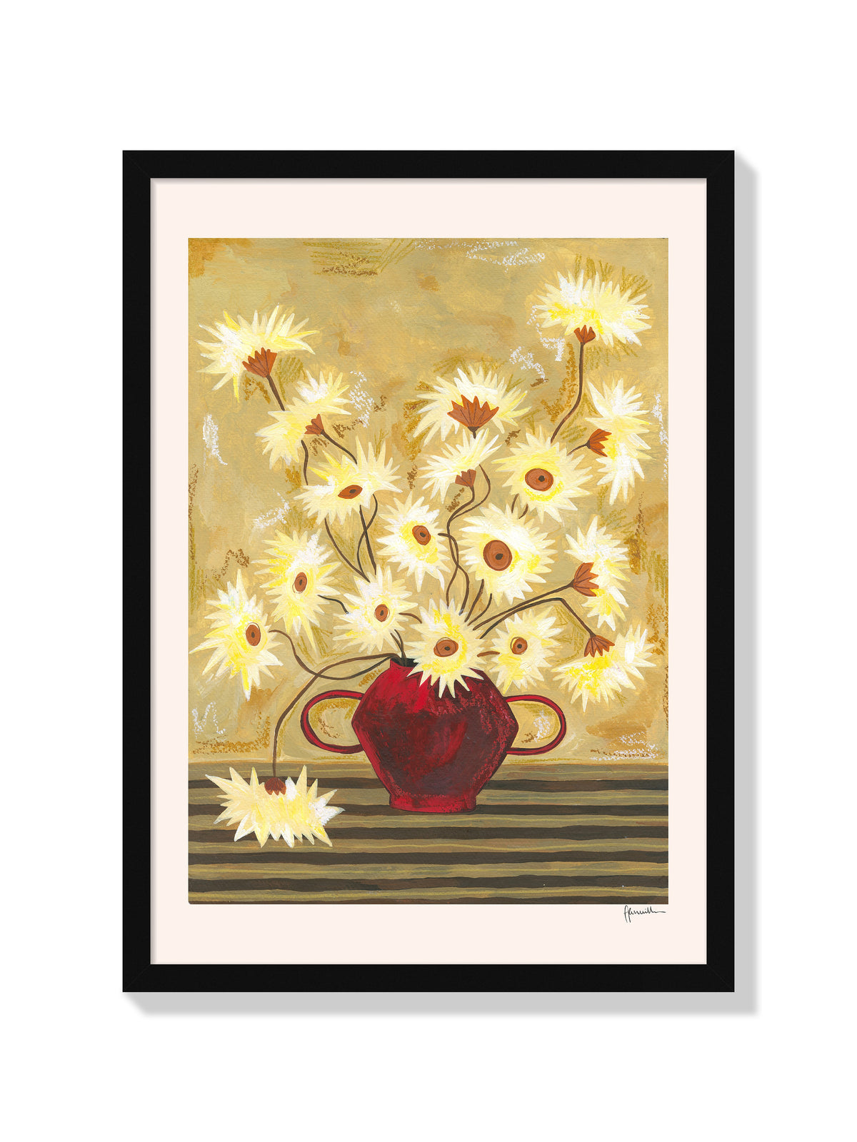 Spiky Gerberas In Red Vase - Frankie Penwill - Black Frame |frame=Black Frame|