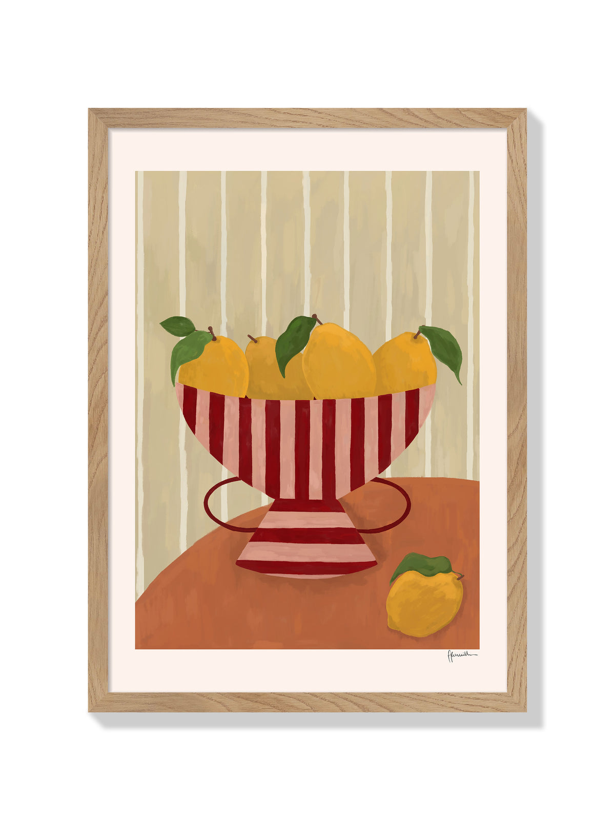 Lemons In Striped Bowl - Frankie Penwill - Natural Frame |frame=Natural Frame|