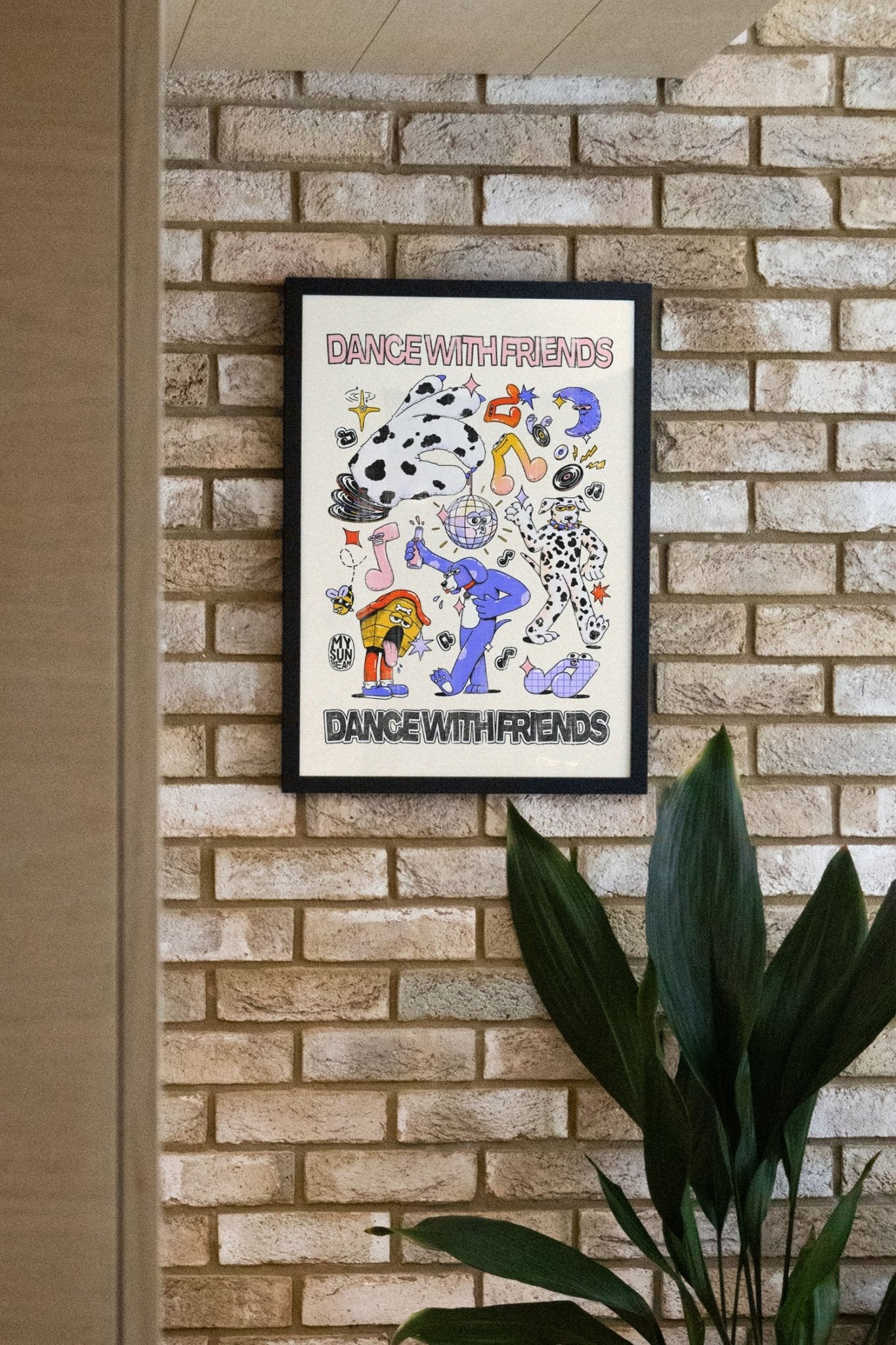 Dance With Friends - Off White - My Sunbeam wall art with textured finish and colorful dancing illustrations.