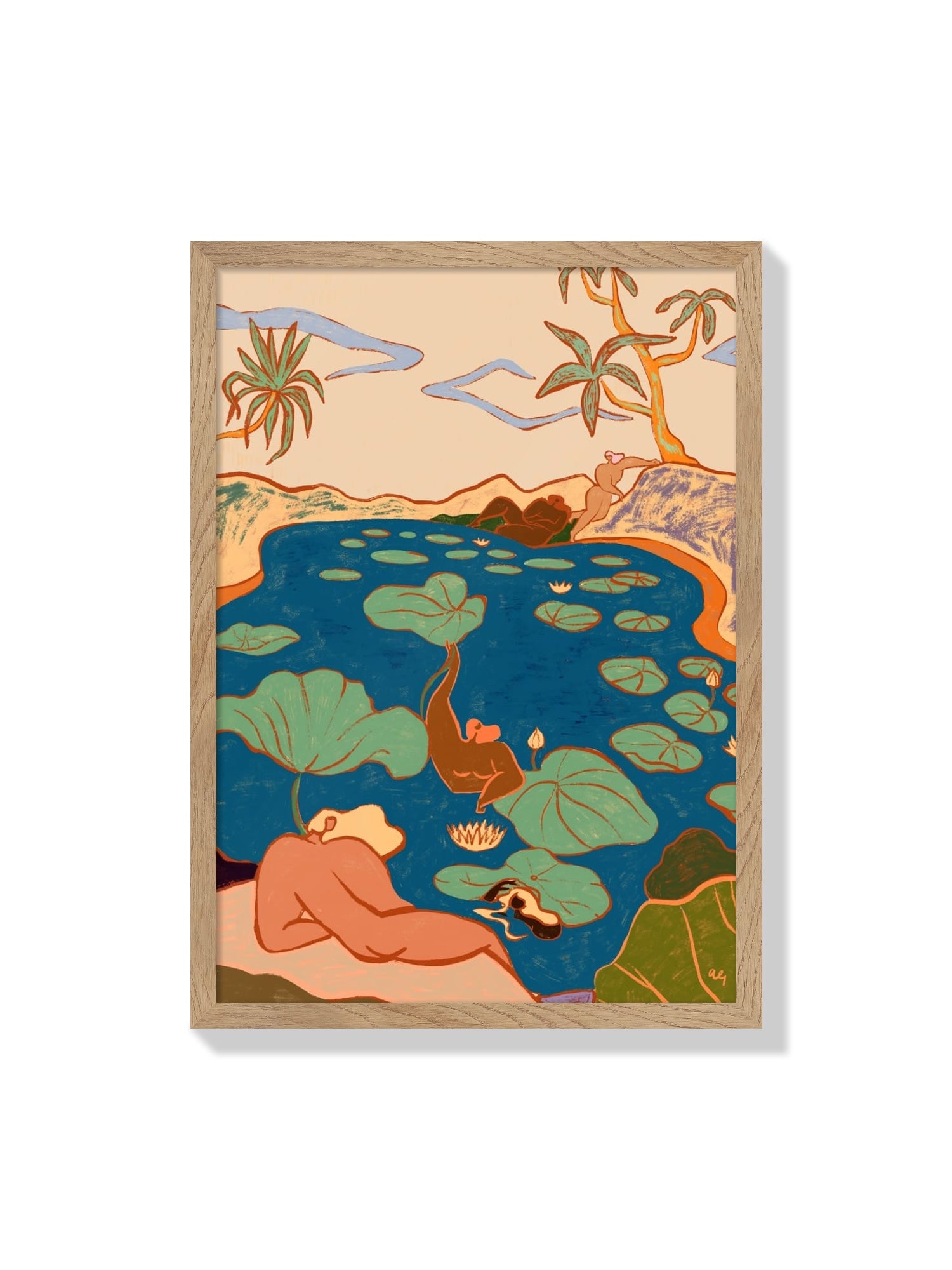 "By The Lily Pond" fine art print by Arty Guava, displayed in natural frame. |frame=Natural Frame|