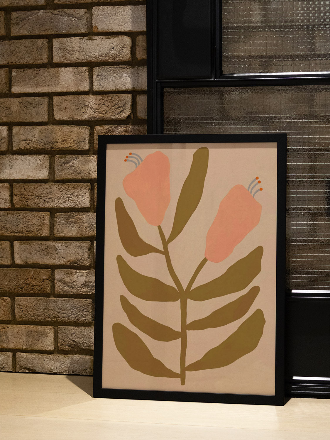 "Pretty And Pink" by Sophie Deller in white frame, displayed in an elegantly styled interior setting. |type=lifestyle|