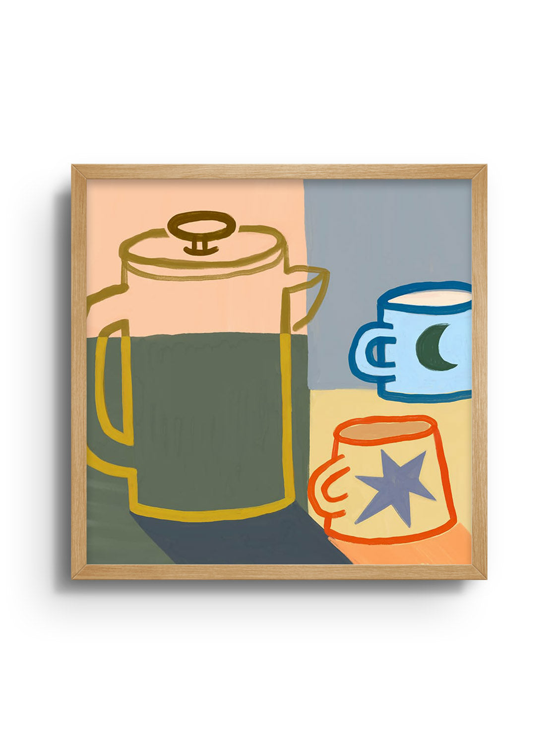 "Moon & Stars Coffee" by Sophia Sky, fine art print in natural frame. |frame=Natural Frame|