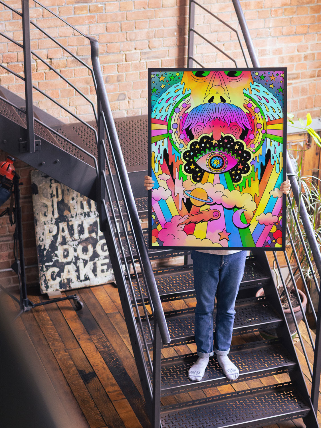 "Cosmic Cogitation" by James Carey, fine art print in black frame displayed in a modern interior setting. |type=lifestyle|