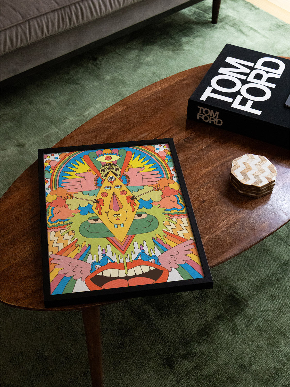 "Vibraphonic" by James Carey in black frame, fine art print displayed in styled interior setting |type=lifestyle|