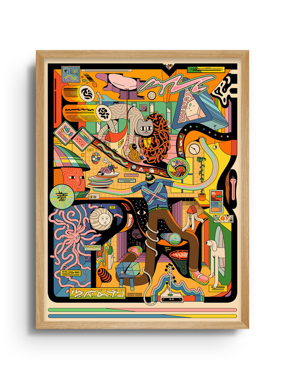 "Framographic2" by Ori Toor fine art print in Natural Frame, showcasing colorful geometric patterns and abstract design. |frame=Natural Frame|