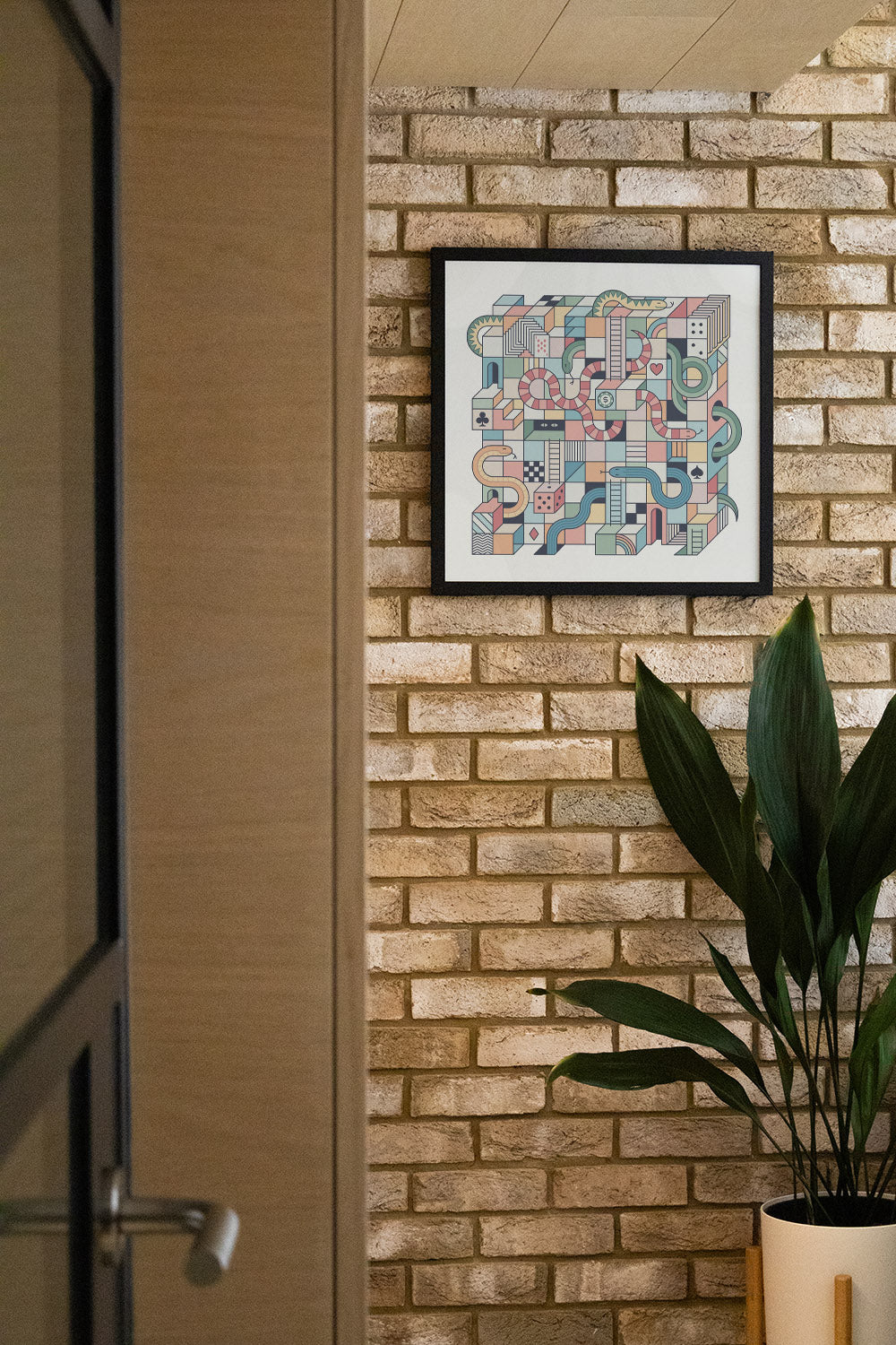 "Mental Block 12" by Rick Crane, fine art print in black frame, displayed in a styled interior setting. |type=lifestyle|