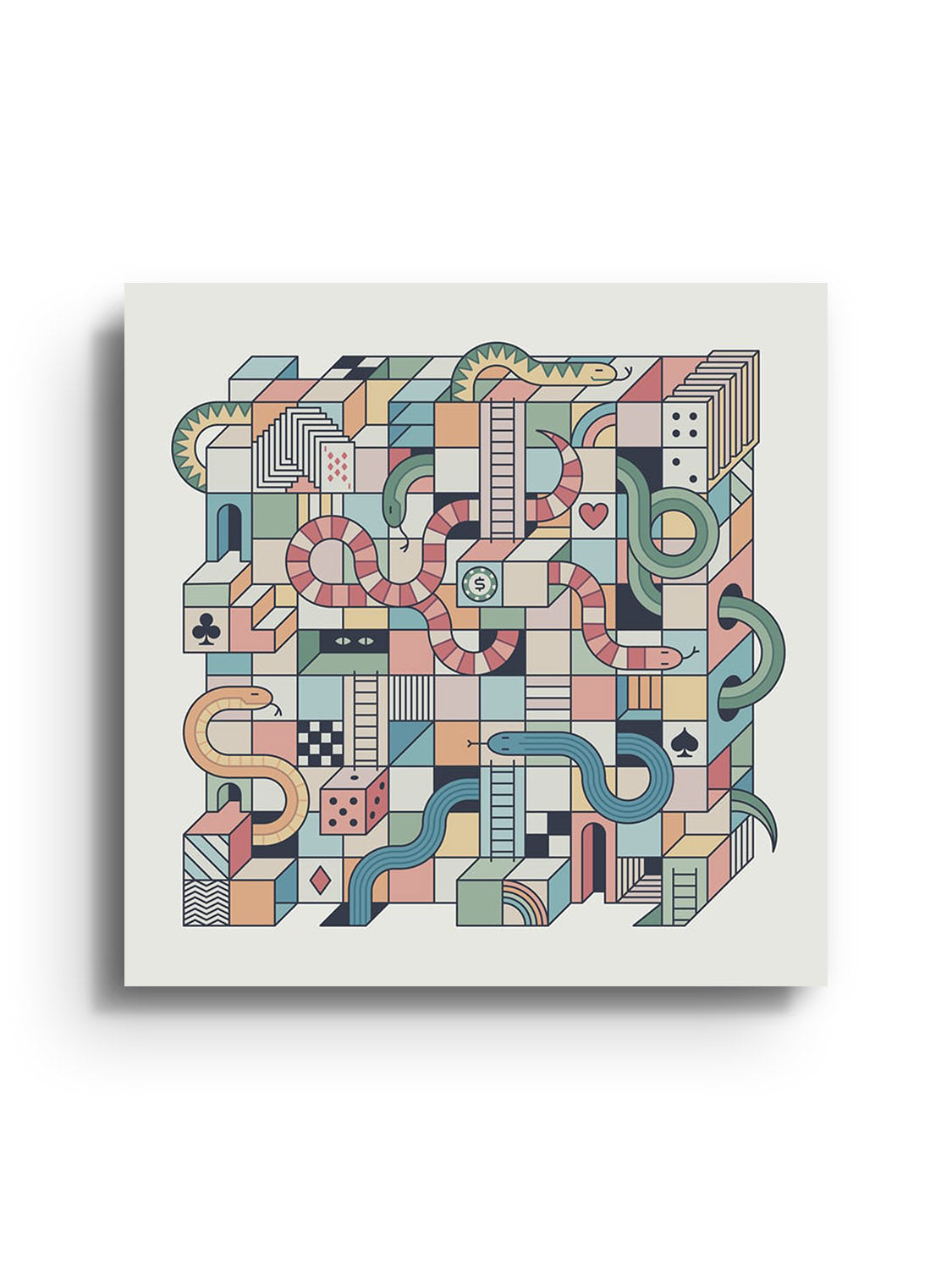 "Mental Block 12" fine art print by Rick Crane, unframed, showcasing abstract geometric patterns in vibrant colors. |frame=Unframed|