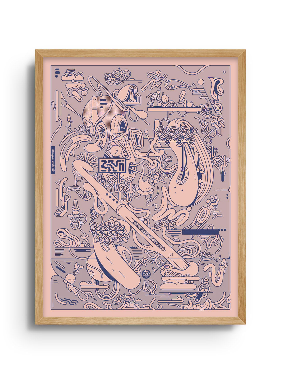 Fine art print "Tatado" by Ori Toor in natural frame, showcasing vibrant abstract design and geometric patterns. |frame=Natural Frame|