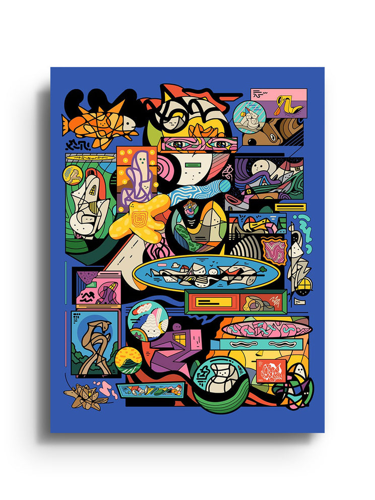 Fine art print "Tuhrt" by Ori Toor displayed unframed, showcasing abstract design and vivid colors. |frame=Unframed|