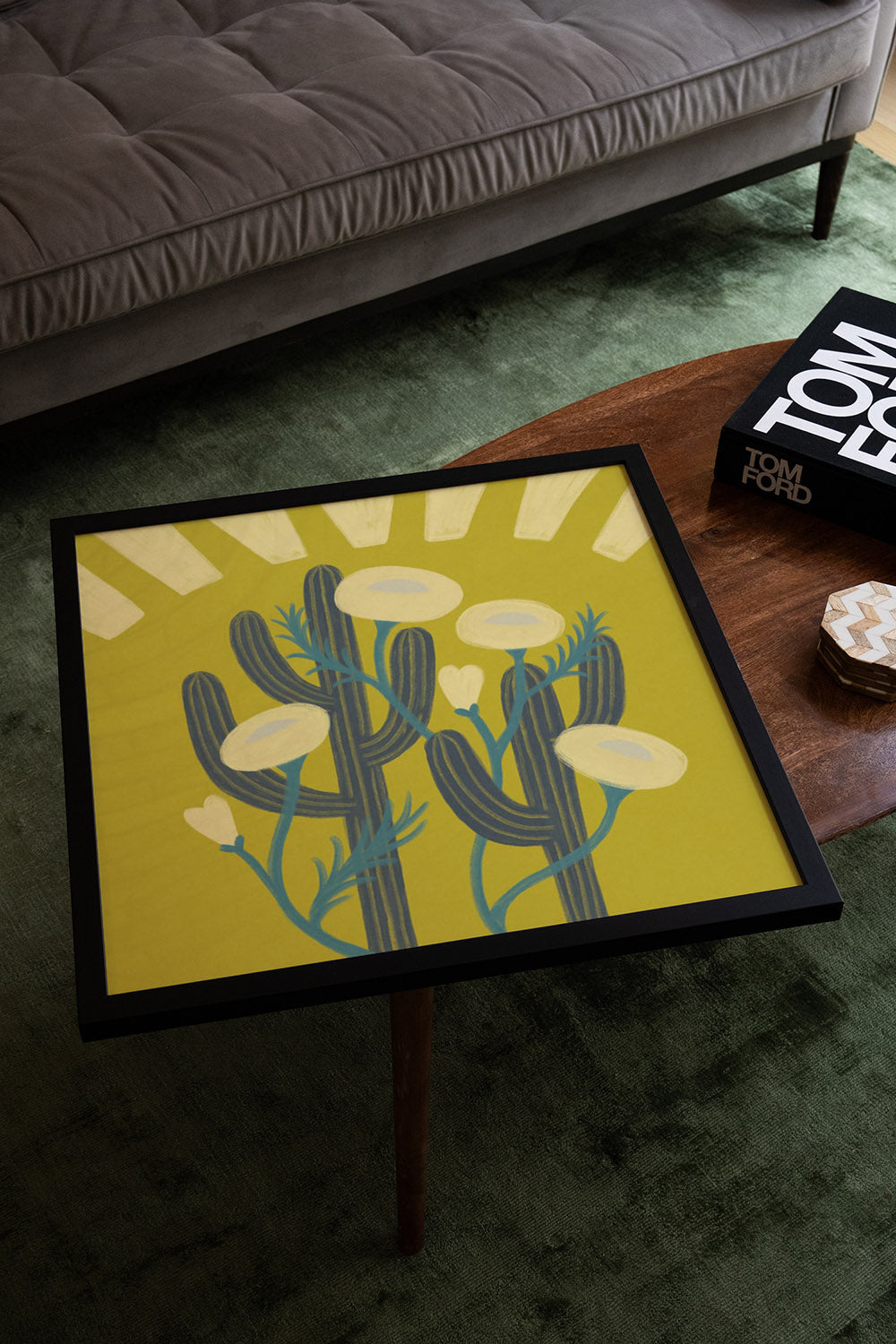 "Sunrise Cactai" by Sophia Sky in white frame, fine art print displayed in styled interior setting. |type=lifestyle|