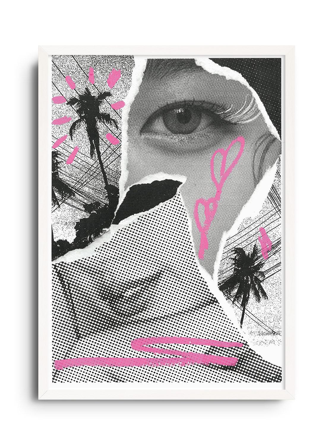 "SMILE" fine art print by Chico Leong in white frame, showcasing vibrant and dynamic expressions. |frame=White Frame|