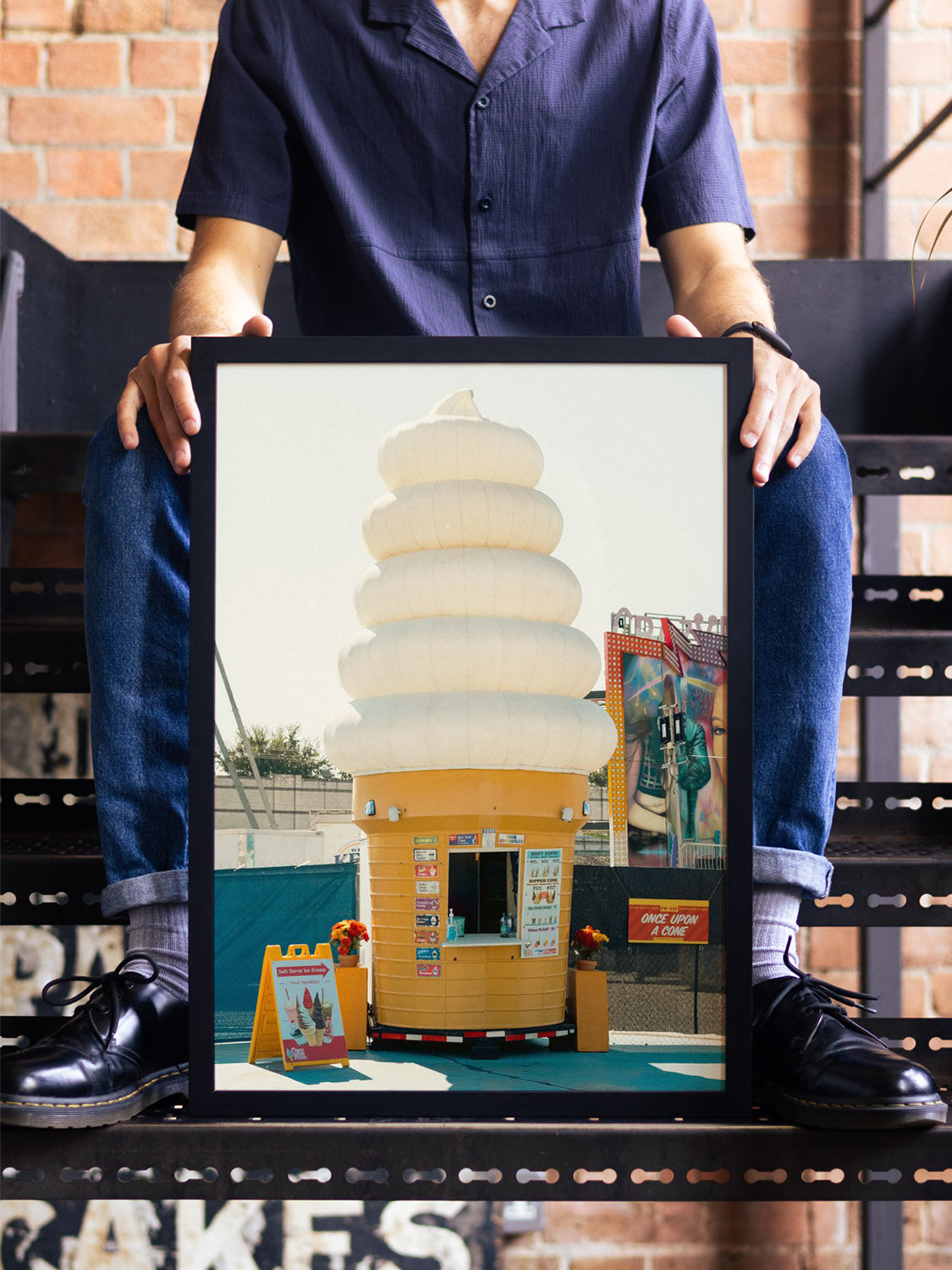 "Once Upon A Cone" by Philip Jobling in black frame, displayed in styled interior setting, fine art print.