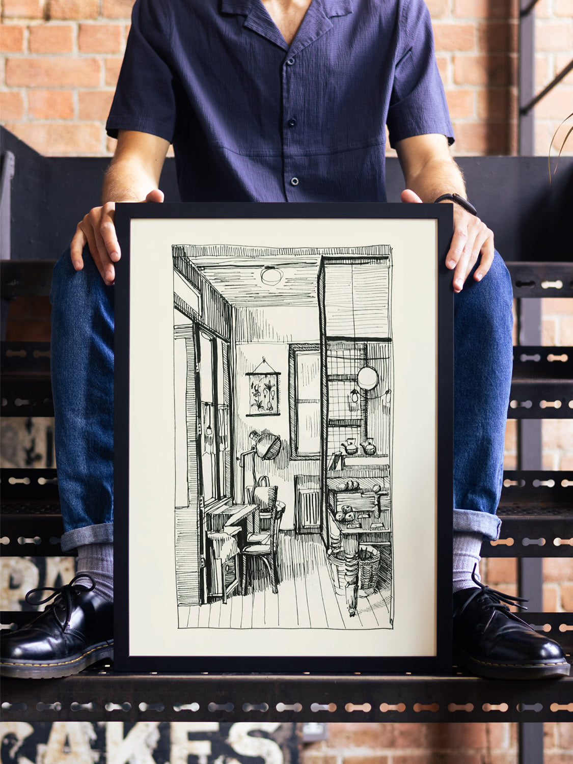 "Interiors" by Emma Louise, fine art print in black frame displayed in a chic interior setting. |type=lifestyle|