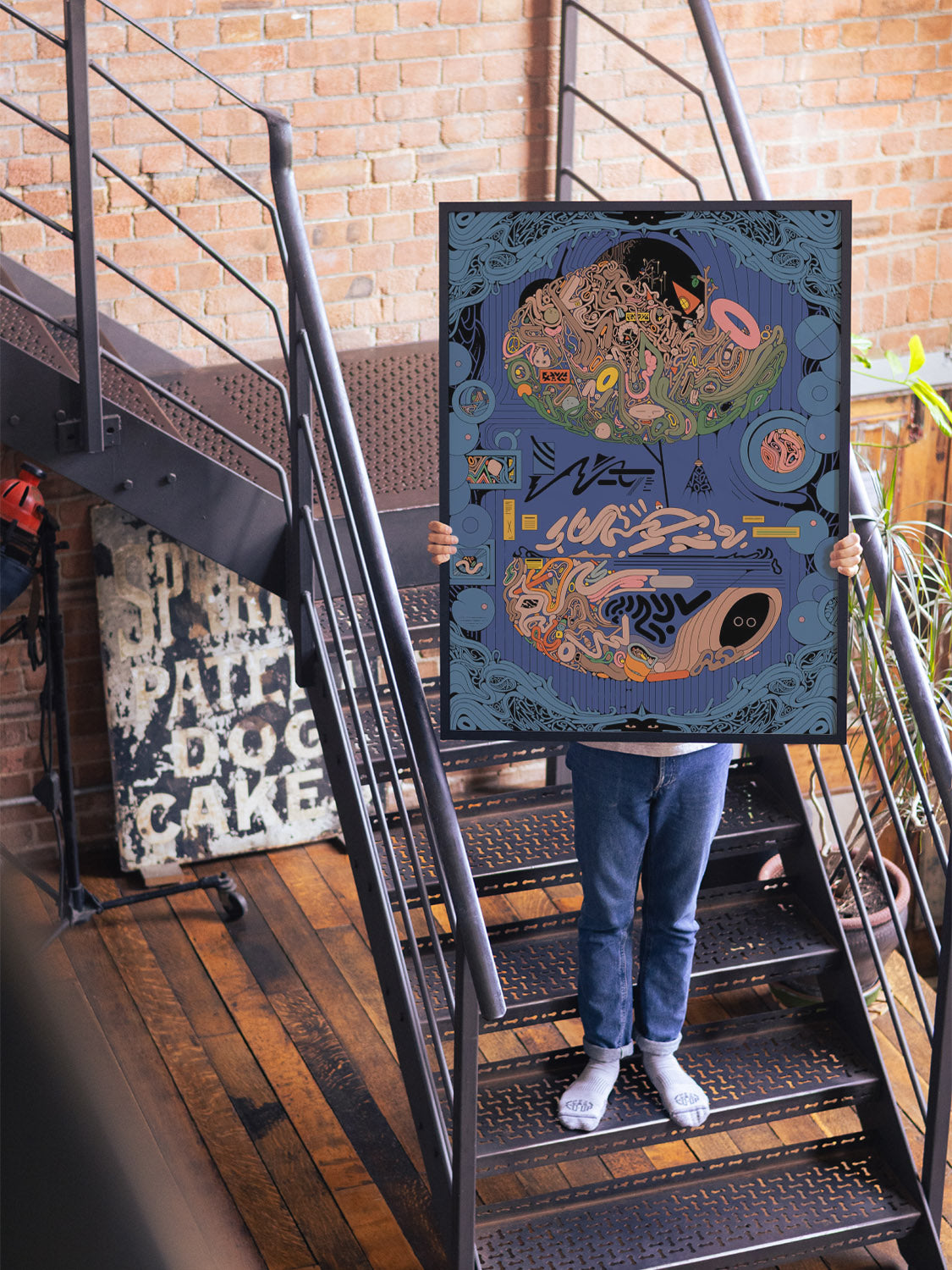 "Treetrovert" by Ori Toor, fine art print in black frame displayed in styled room setting. |type=lifestyle|