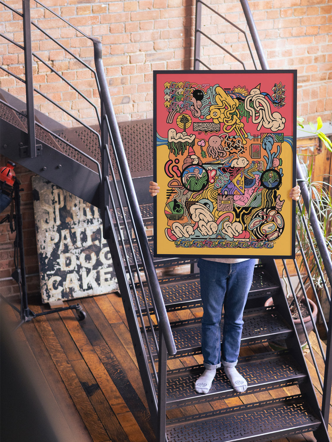 "Wagawawa" fine art by Ori Toor in black frame displayed in styled interior setting. |type=lifestyle|