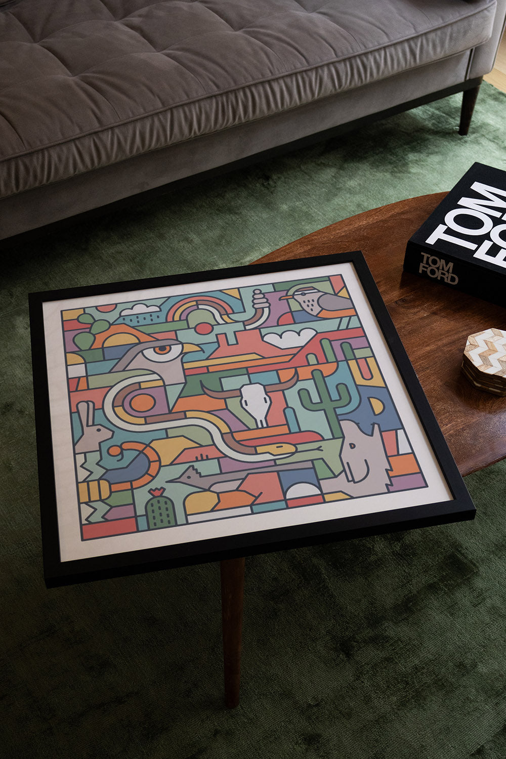 "Desert Study" by Rick Crane in black frame displayed in styled interior setting. |type=lifestyle|