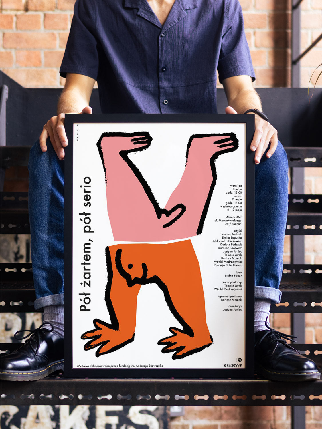 "Half Joking Half Serious" by Bartosz Mamak in black frame displayed in styled interior setting. |type=lifestyle|