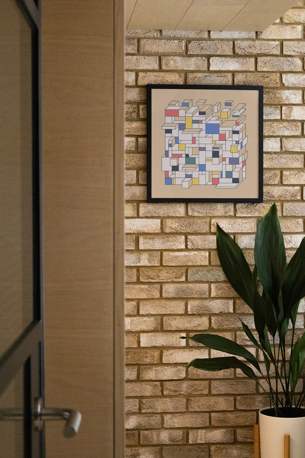 "Mental Block 13" by Rick Crane displayed in styled interior, unframed fine art print showcasing detailed geometric patterns |type=lifestyle|