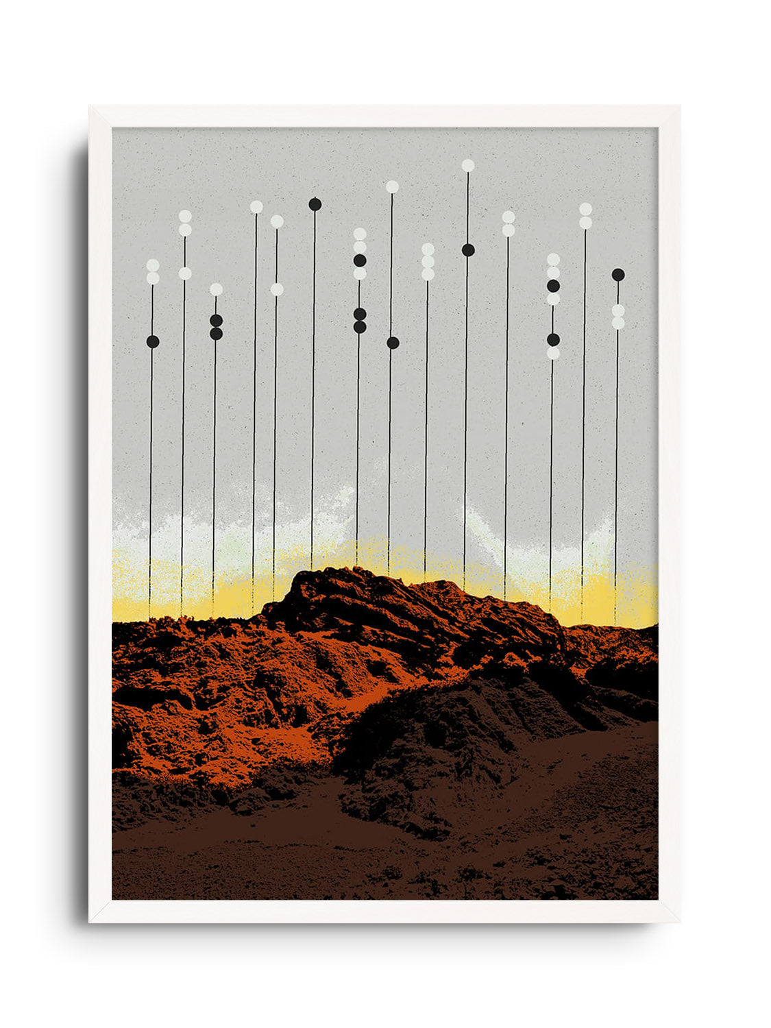 Fine art print "Krš" by Dusan Lilic in white frame, showcasing detailed abstract art in a minimalist style. |frame=White Frame|