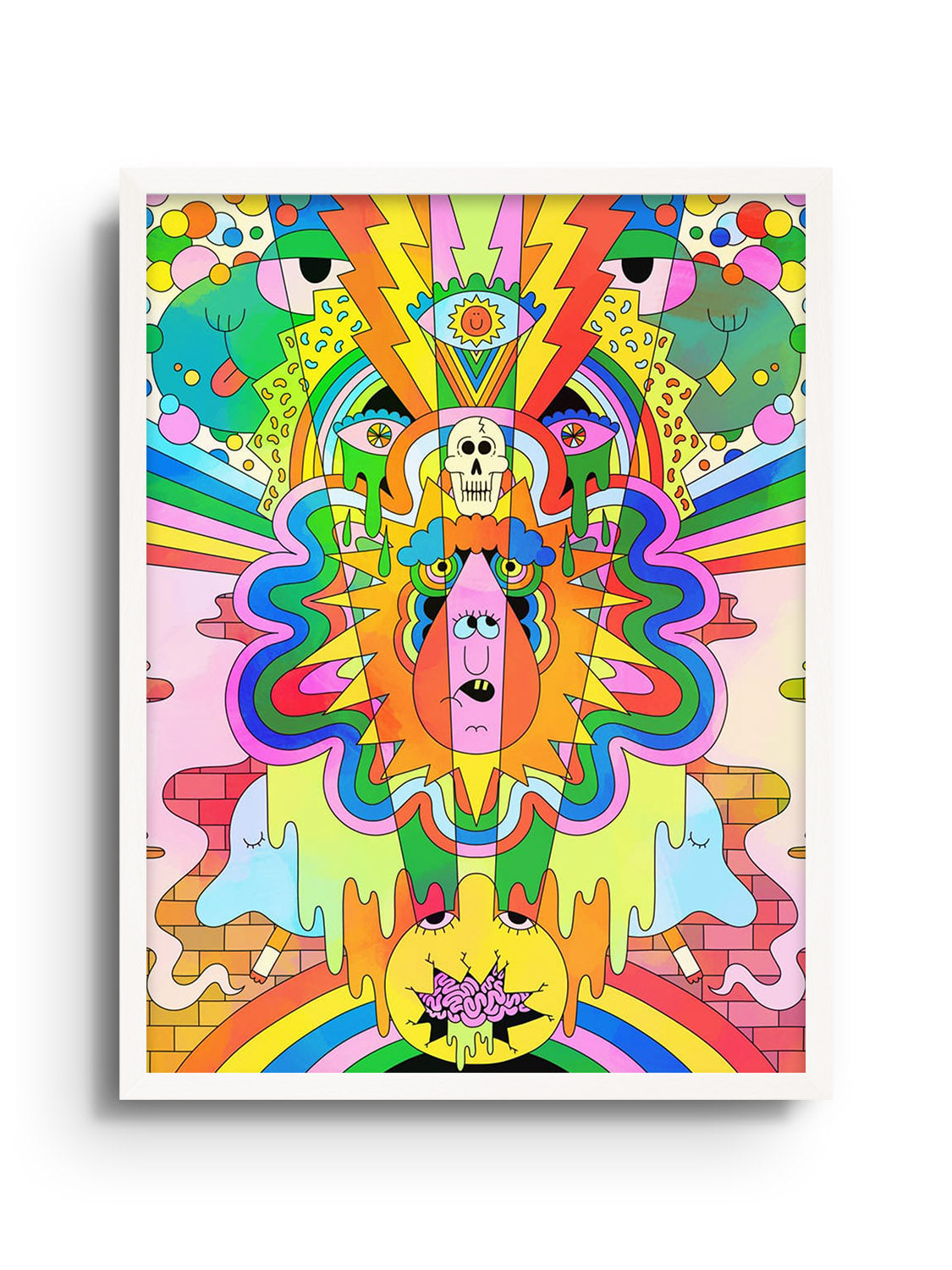 Fine art print "Transcendovision" by James Carey in white frame, showcasing abstract, colorful patterns. |frame=White Frame|