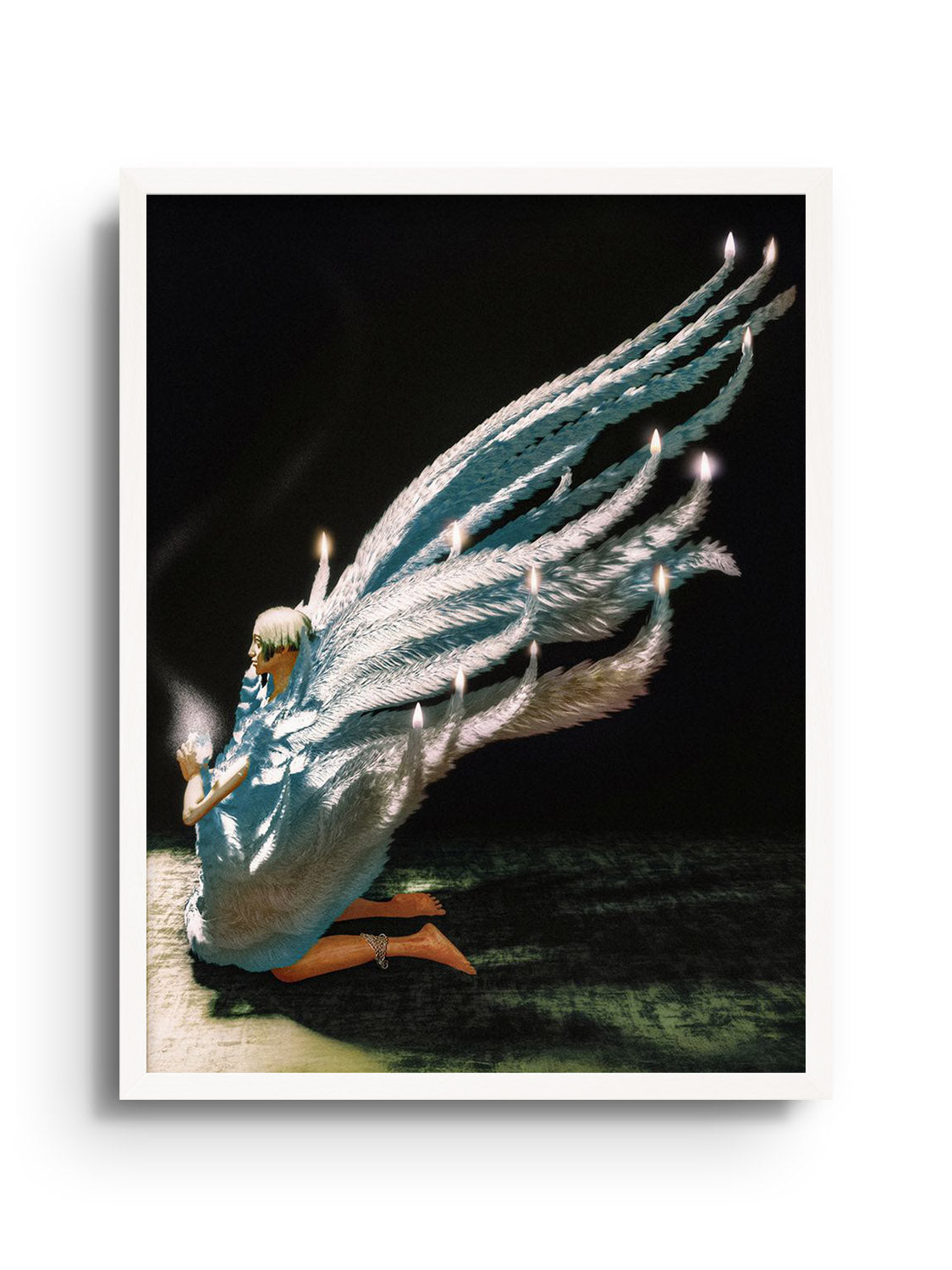 Fine art print "Playing God" by denisa rahma in white frame, showcasing the artwork elegantly.