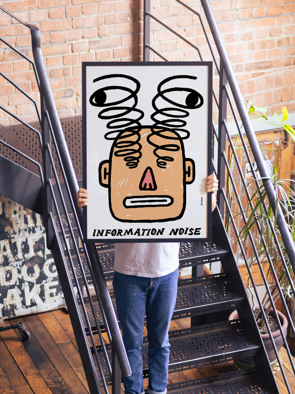 "Information Noise" by Bartosz Mamak, fine art print in black frame displayed in styled interior setting. |type=lifestyle|