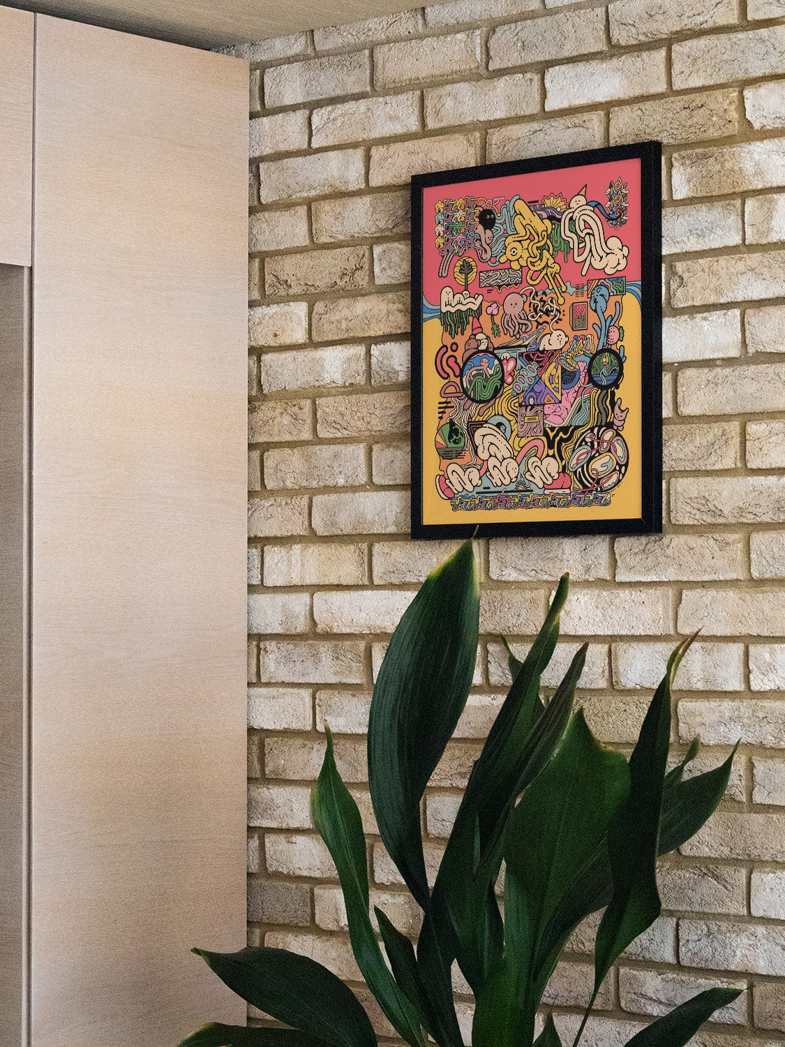 "Wagawawa" by Ori Toor in black frame, displayed in styled interior setting, showcasing abstract fine art print. |type=lifestyle|