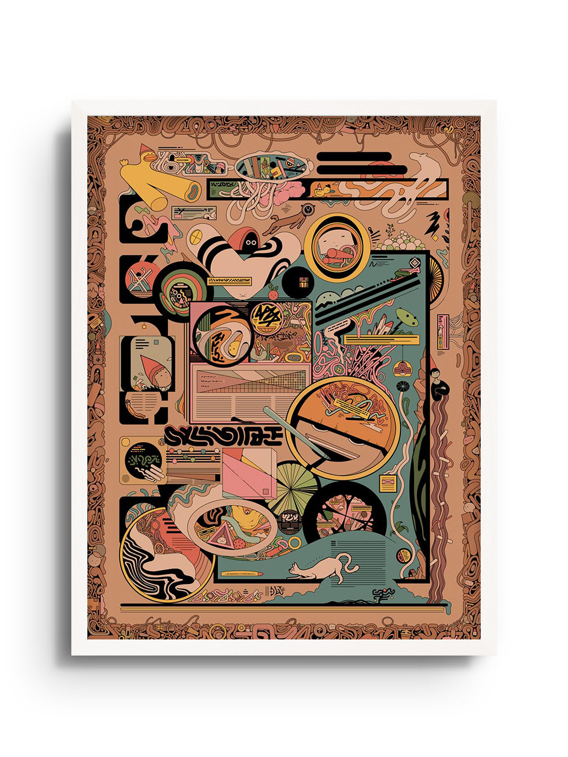 "Krabobitz" by Ori Toor, fine art print in white frame, vibrant abstract design with geometric patterns. |frame=White Frame|