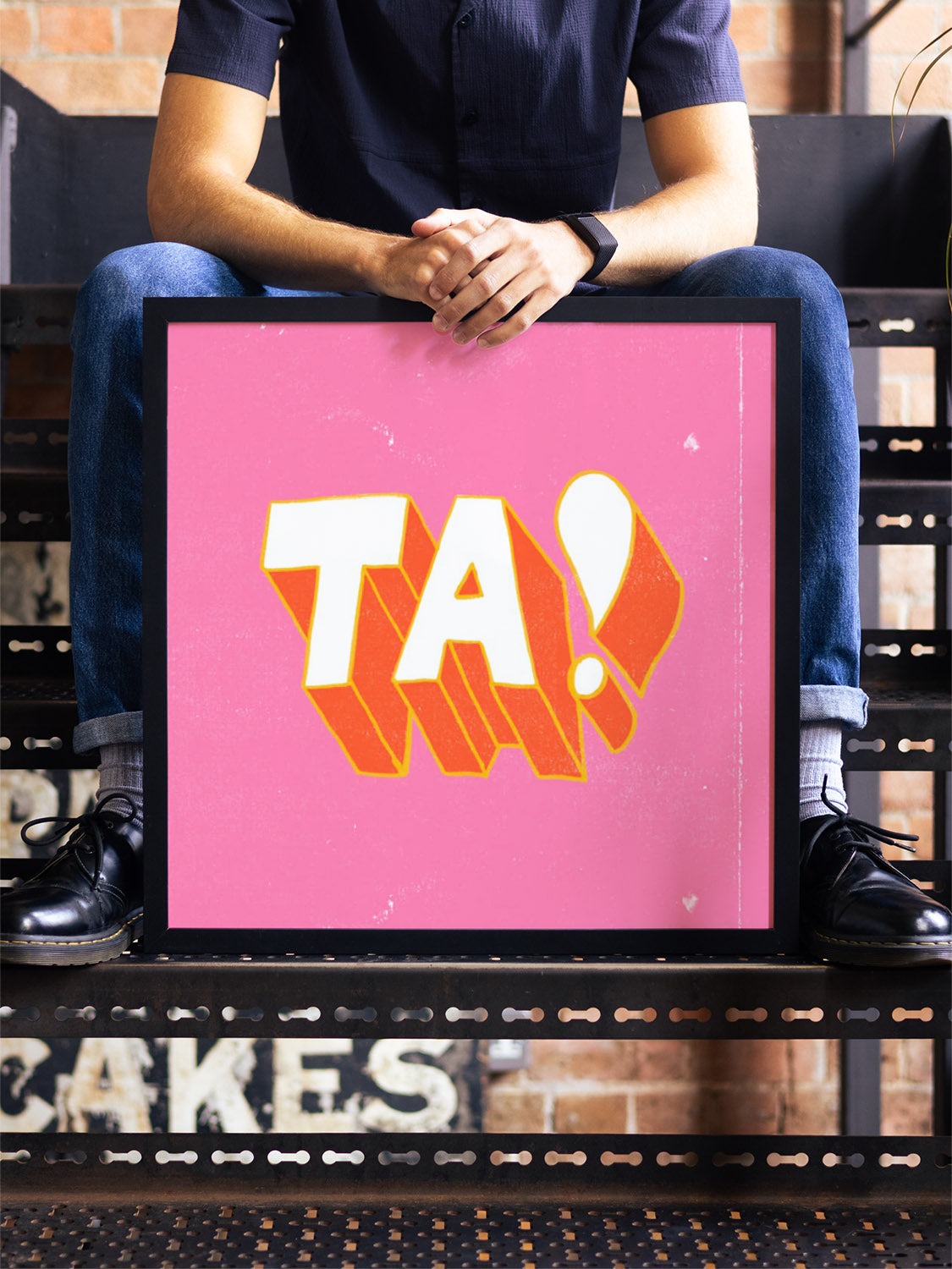 Fine art print "TA!" by Sophia Sky in white frame displayed in modern styled interior setting. |type=lifestyle|