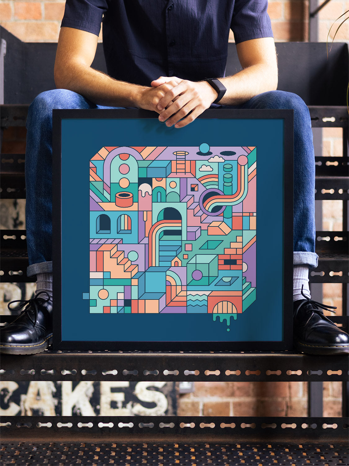 "Mental Block 1" by Rick Crane, a fine art print in black frame displayed in a styled interior setting. |type=lifestyle|
